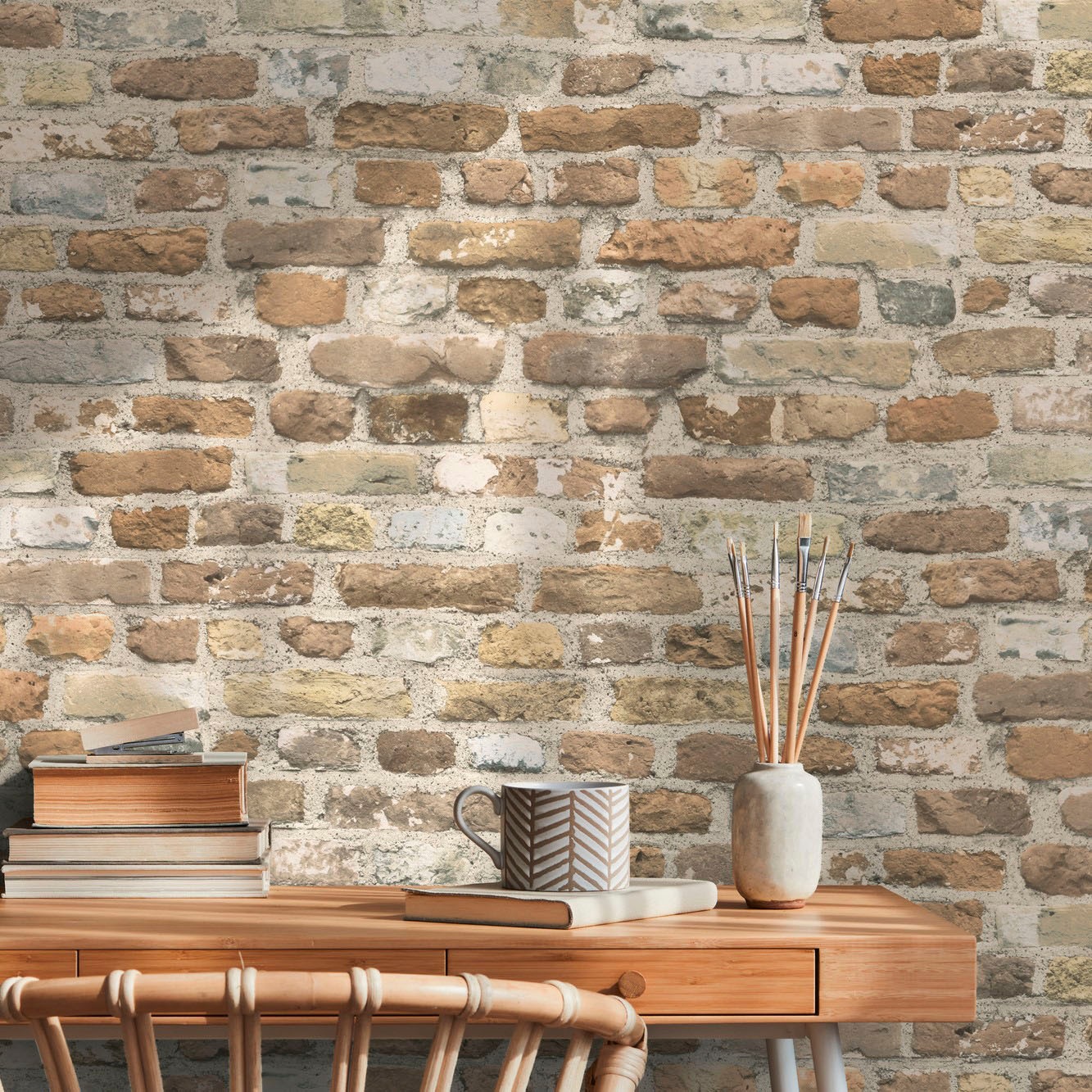 A.S. Création Vliestapete »Bricks & Stones Backstein Steinoptik«, matt-gemustert-neutral, Steintapete Backstein Tapete Tapeten Wohnzimmer Schlafzimmer Küche