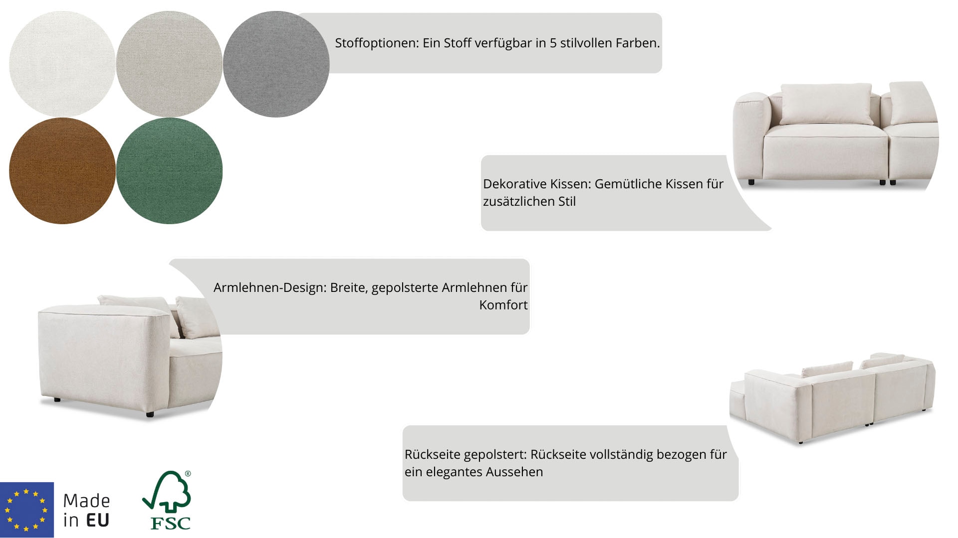 andas Ecksofa »Tvinnet«, Breite 228 cm, extra tiefe Sitzfläche, kubisches Sitzvergnügen