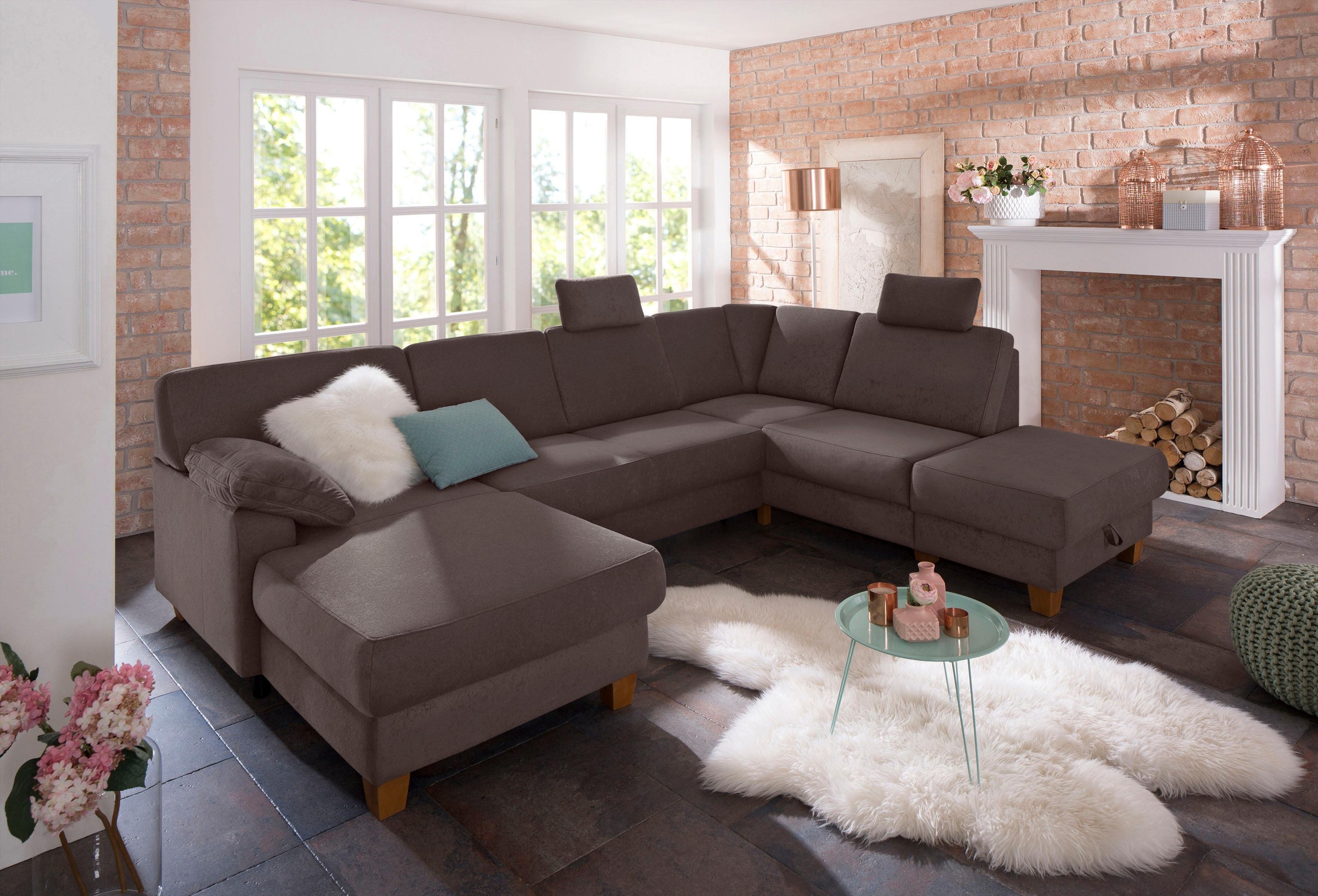 Home affaire Wohnlandschaft »Belfort U-Form« mit Federkern, wahlweise mit B günstig online kaufen