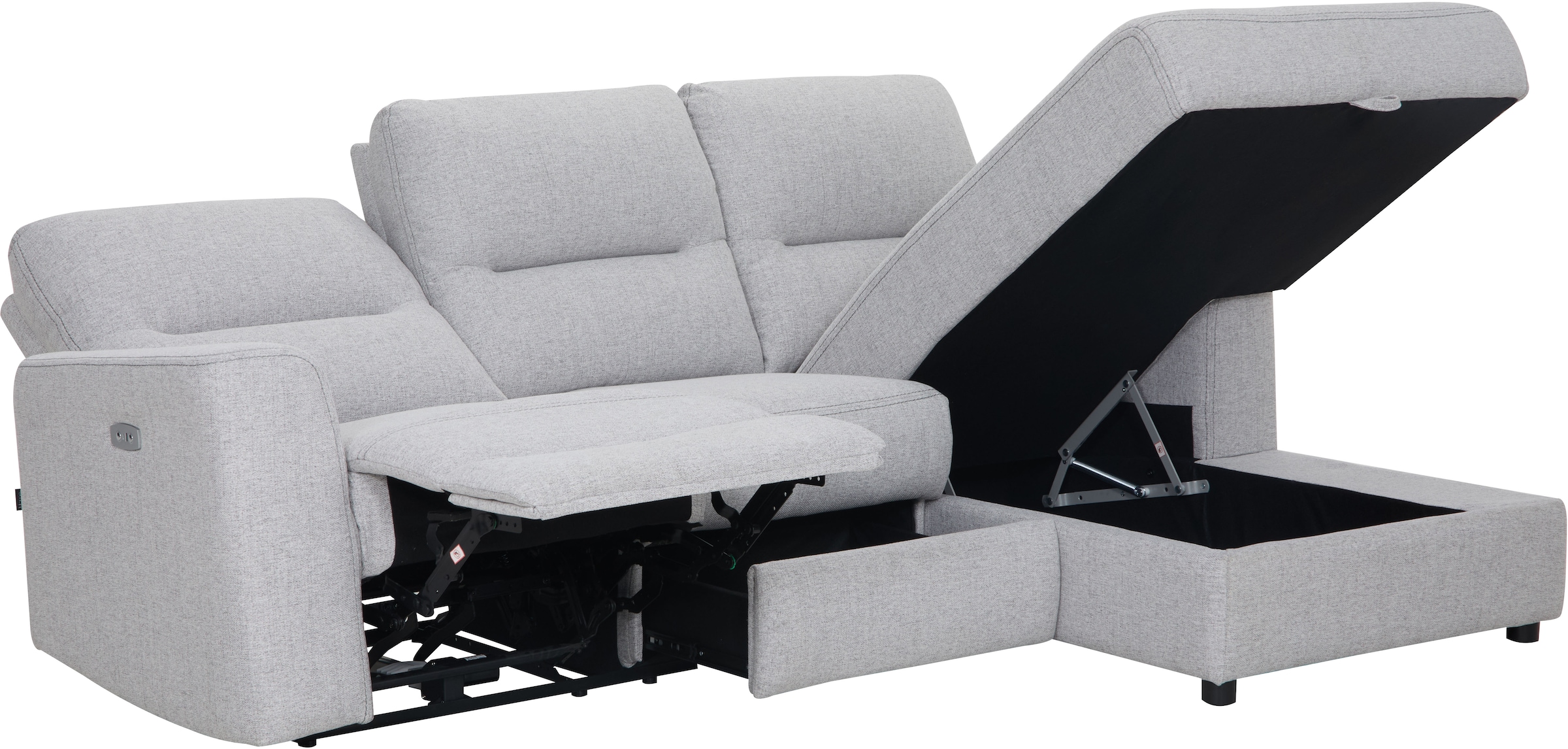 Home affaire Ecksofa »VENOIR, L-Form, 250 cm, manuelle u. elektrische Funktion (m. USB A/C)«, Stauraum unter der Recamiere, 2. Staufach, Federkern