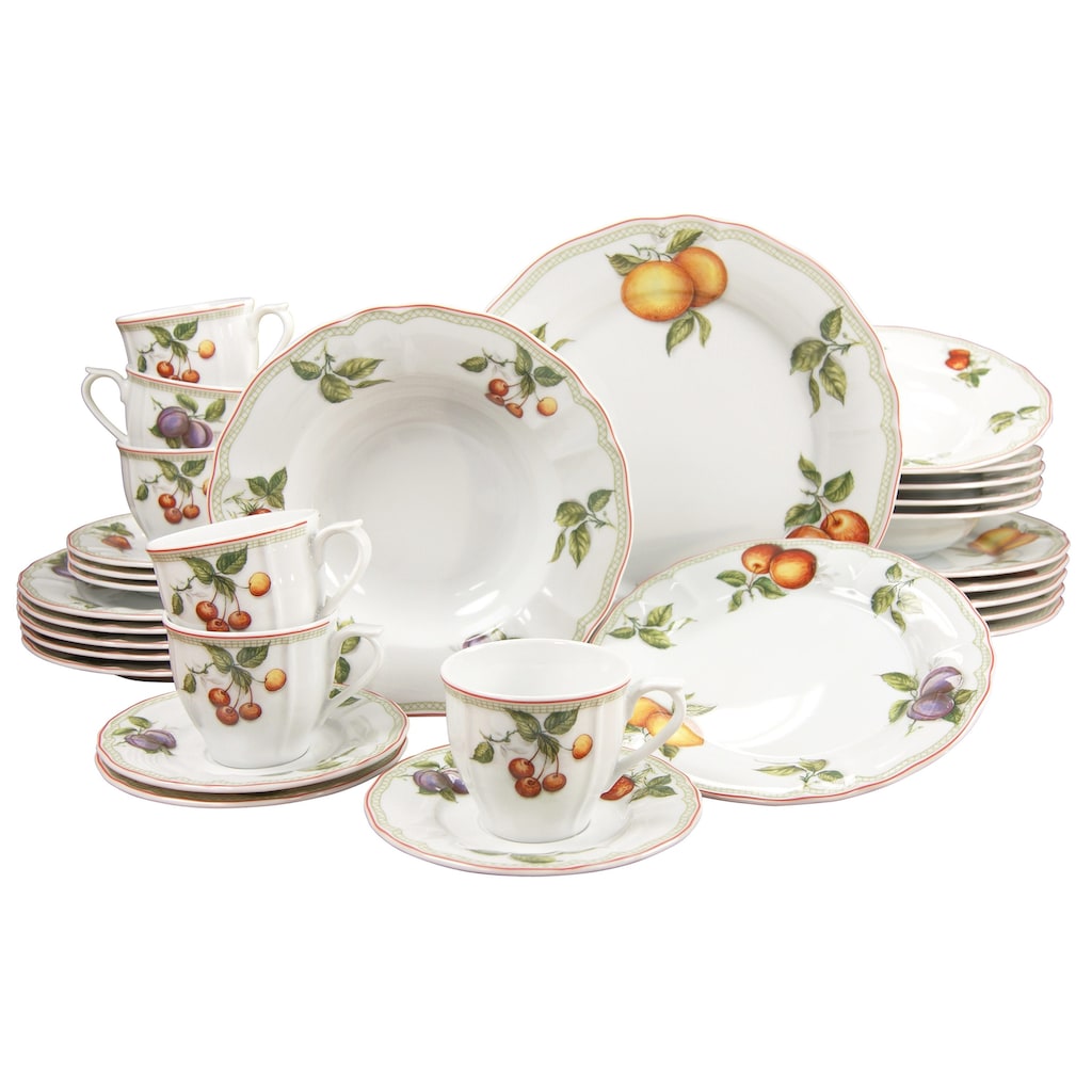 CreaTable Kombiservice »Geschirr-Set Flora Orchard«, (Set, 30 tlg., Kaffeeservice und Tafelservice im Set, für 6 Personen), Service, 30 Teile, für 6 Personen