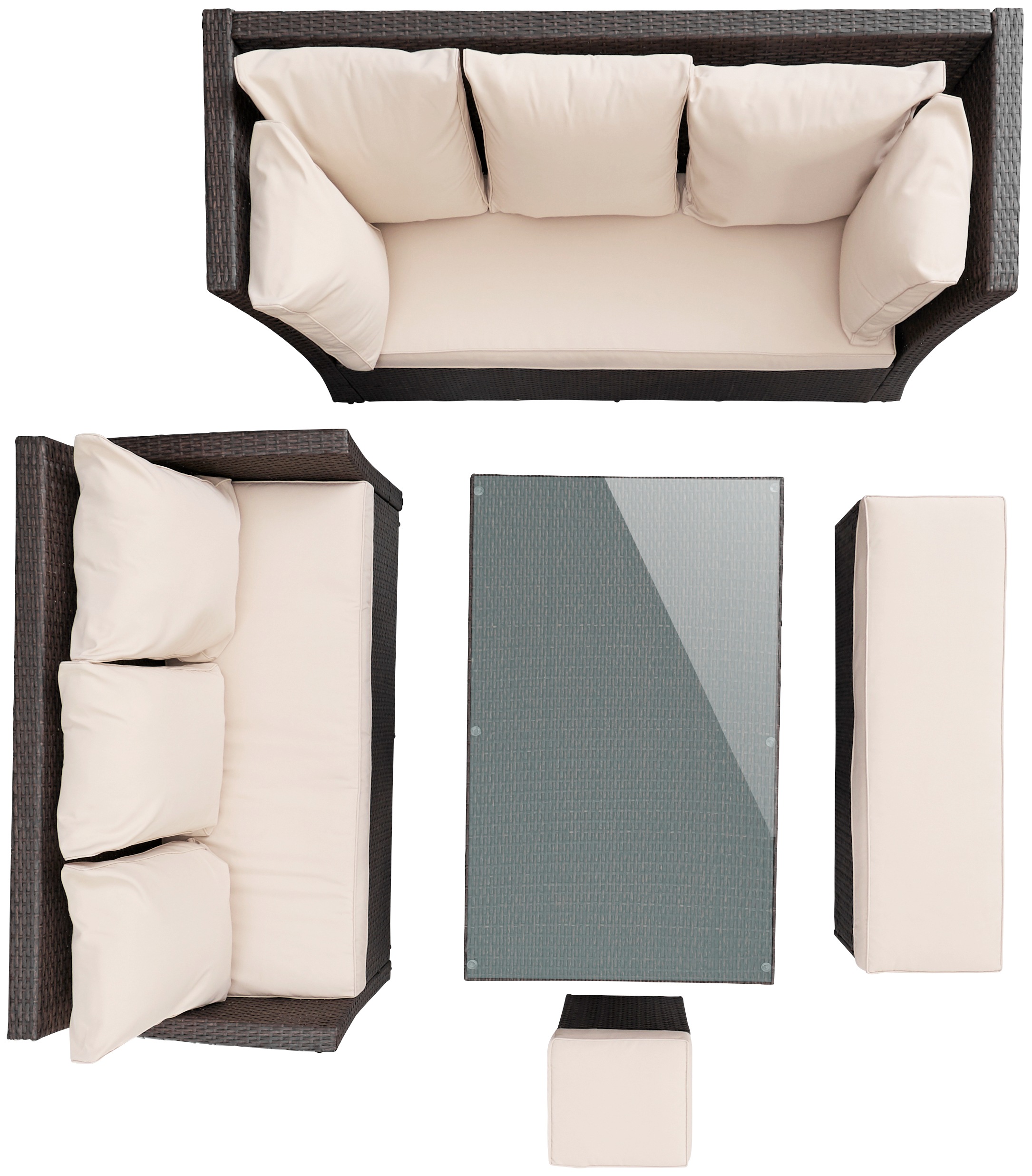 MERXX Gartenlounge-Set »Barcelona«, (5 tlg.), 2 Sofas, Sitzbank, Hocker, Tisch