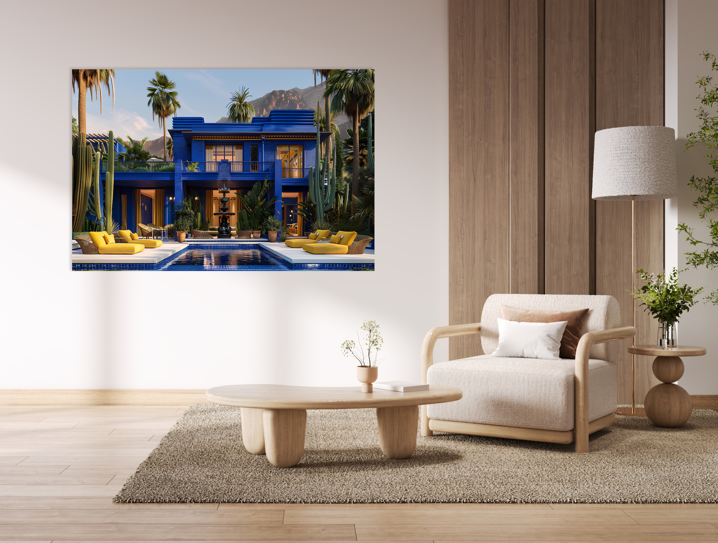 queence Acrylglasbild »Villa mit Palmen in Los Angeles USA« 1 Stk. tlg. mit schwebender 3D Tiefenwirkung, dank der rahmenlosen Befestigung