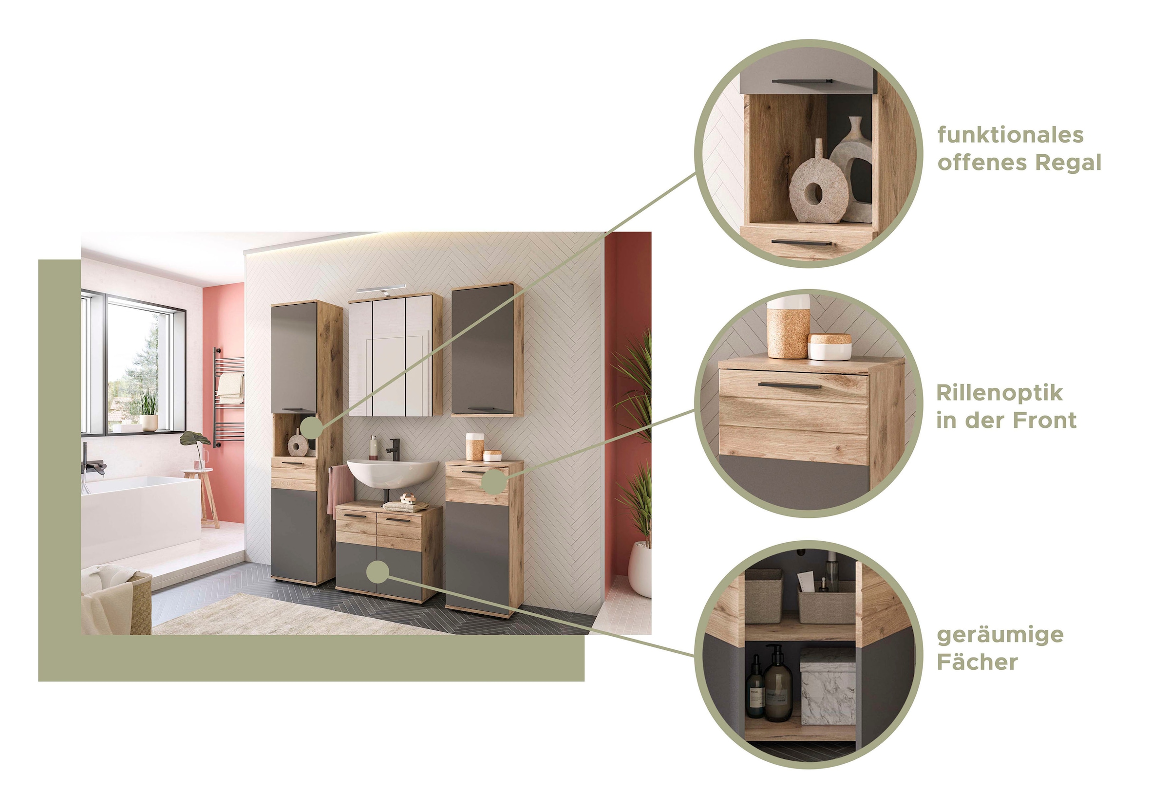 INOSIGN Badezimmerspiegelschrank »Riga, Breite 60cm, 3 Spiegeltüren, 9 Fächer, 6 Einlegeböden«, Badmöbel, Badschrank, Schrank, Wandschrank, Bad, Badezimmer