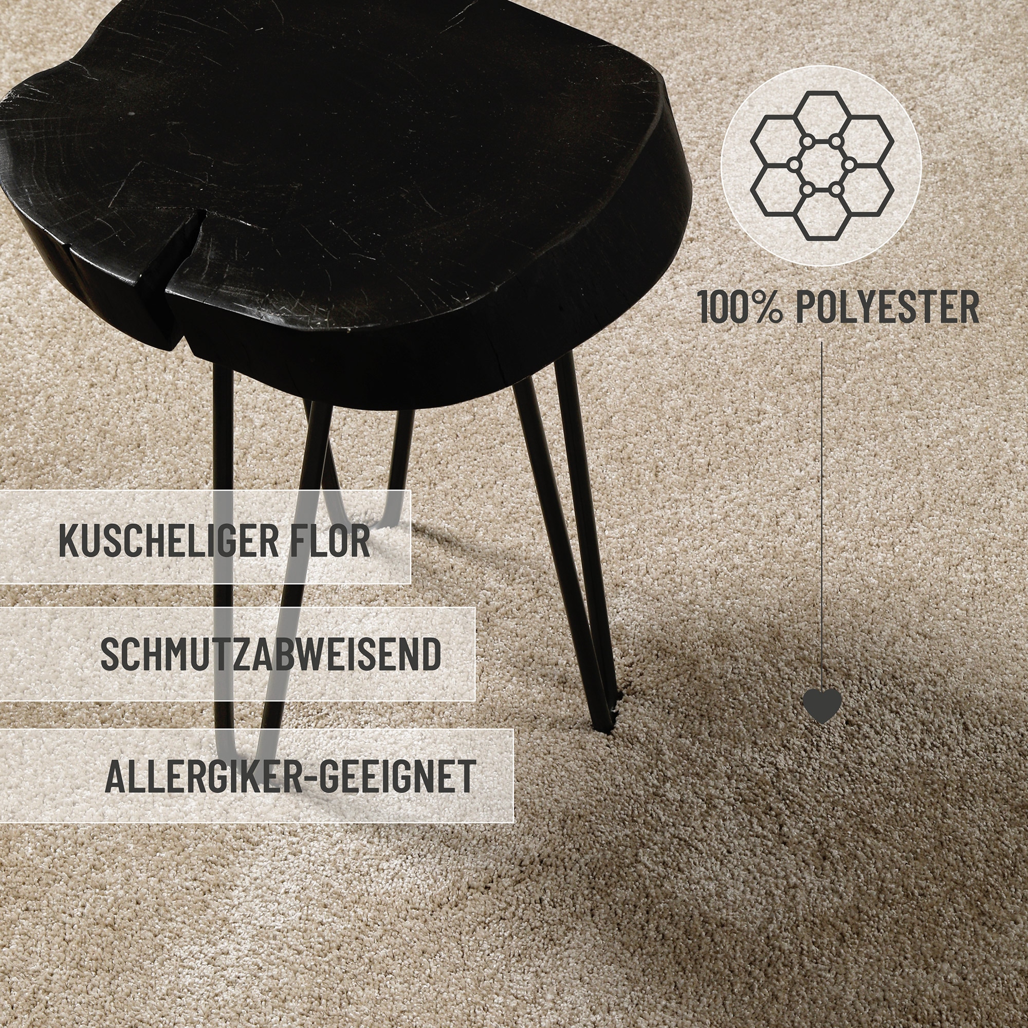 Wecon home Hochflor-Teppich »Manta«, rund, 25 mm Höhe, Langflor, maschinell gewebt, robust, Wohn- & Schlafzimmer, einfarbig