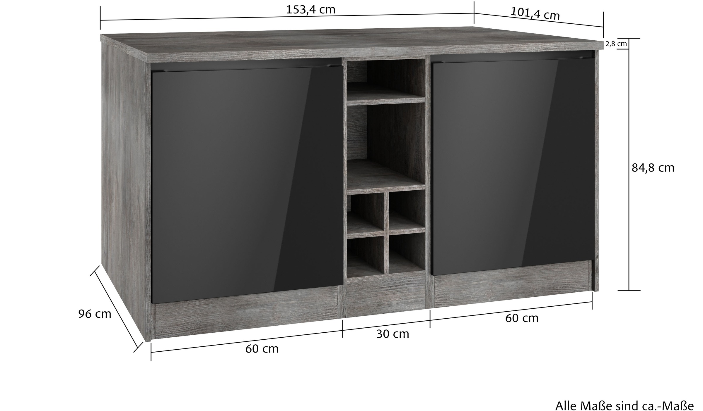 HELD MÖBEL Kücheninsel »Virginia«, Breite 153 cm, MDF-Fronten, Flaschenregal