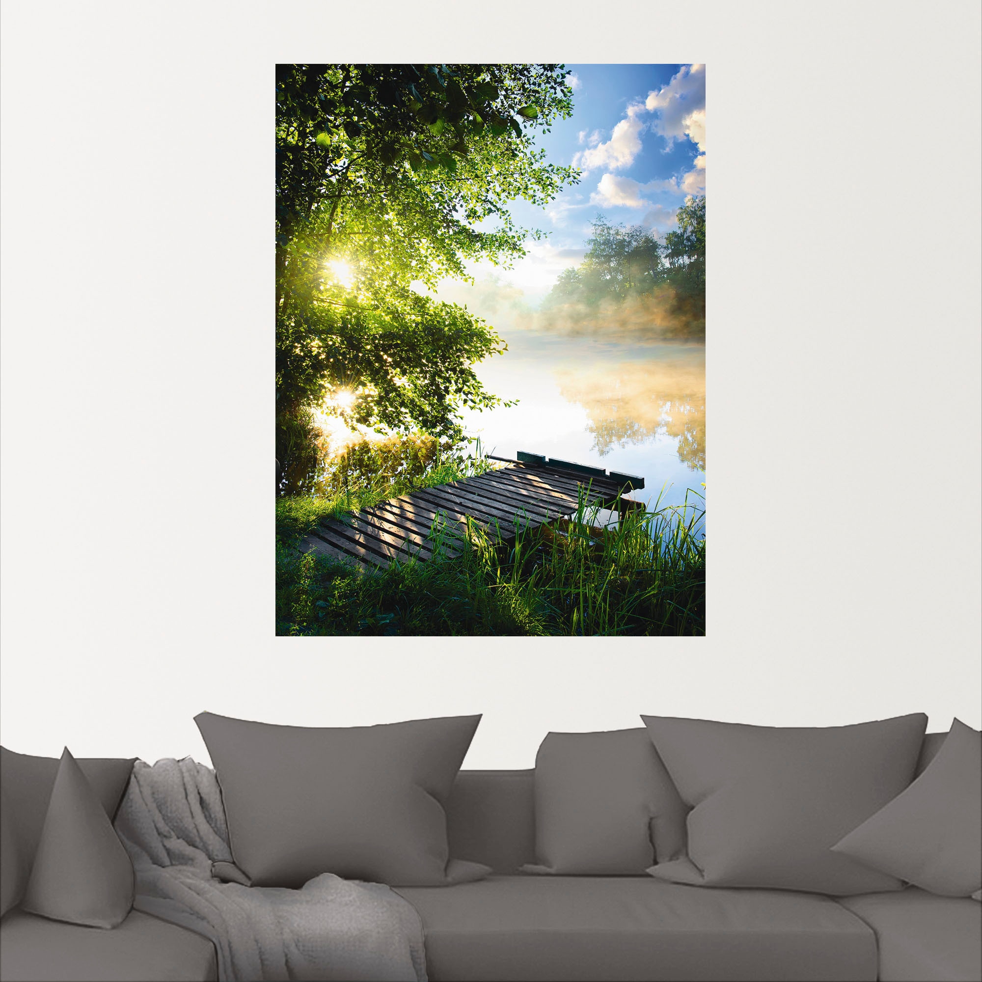 Leinwandbild, Wandaufkleber Artland St.), oder Wandbild Morgen«, auf Raten in versch. am Größen Alubild, kaufen (1 Poster »Angelsteg Gewässer, als