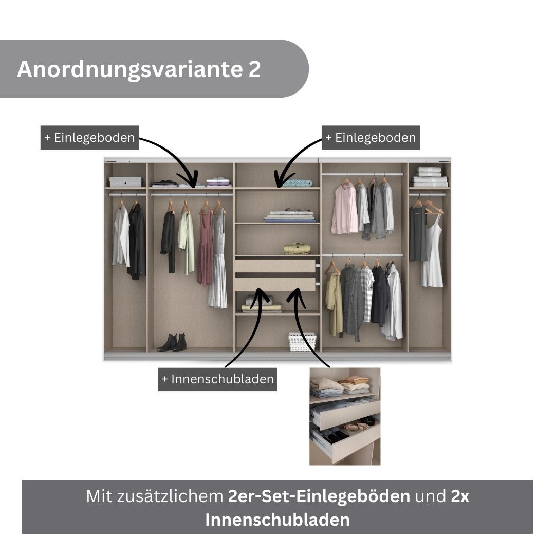 rauch Schwebetürenschrank »Kleiderschrank Schrank Garderobe KOLUNA mit Dekor-Front«, inkl. 2 Innenschubladen sowie extra Einlegeböden MADE IN GERMANY