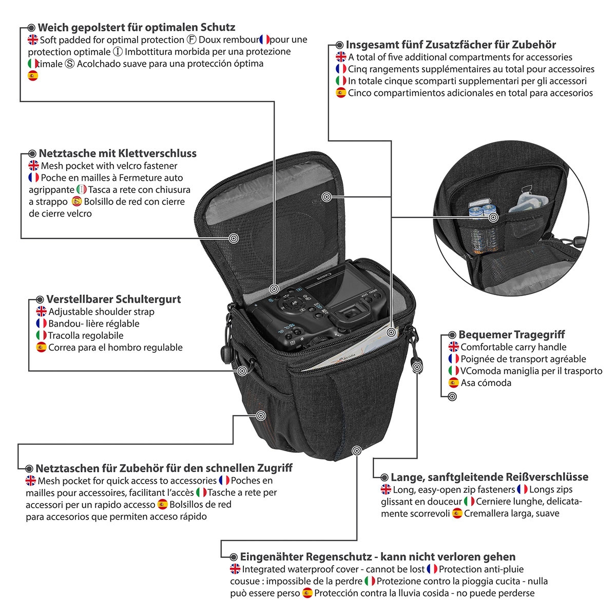 PEDEA Kameratasche »FASHION Foto Tasche Gr. M mit Regenschutz und Zubehörfächer«