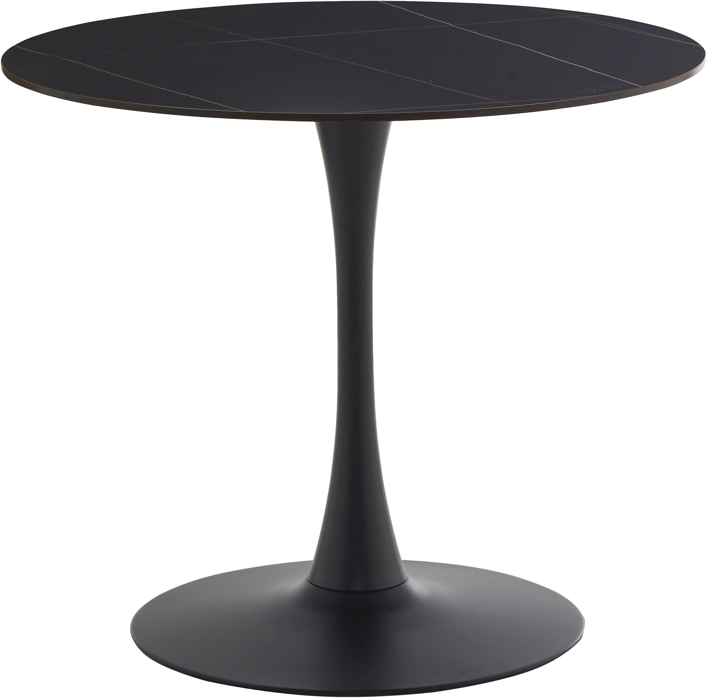OTTO home Essgruppe »Freya« Set, 4 tlg. runder Esstisch 90 cm in Sinterstein, Black Copper mit 3 Samtstühlen