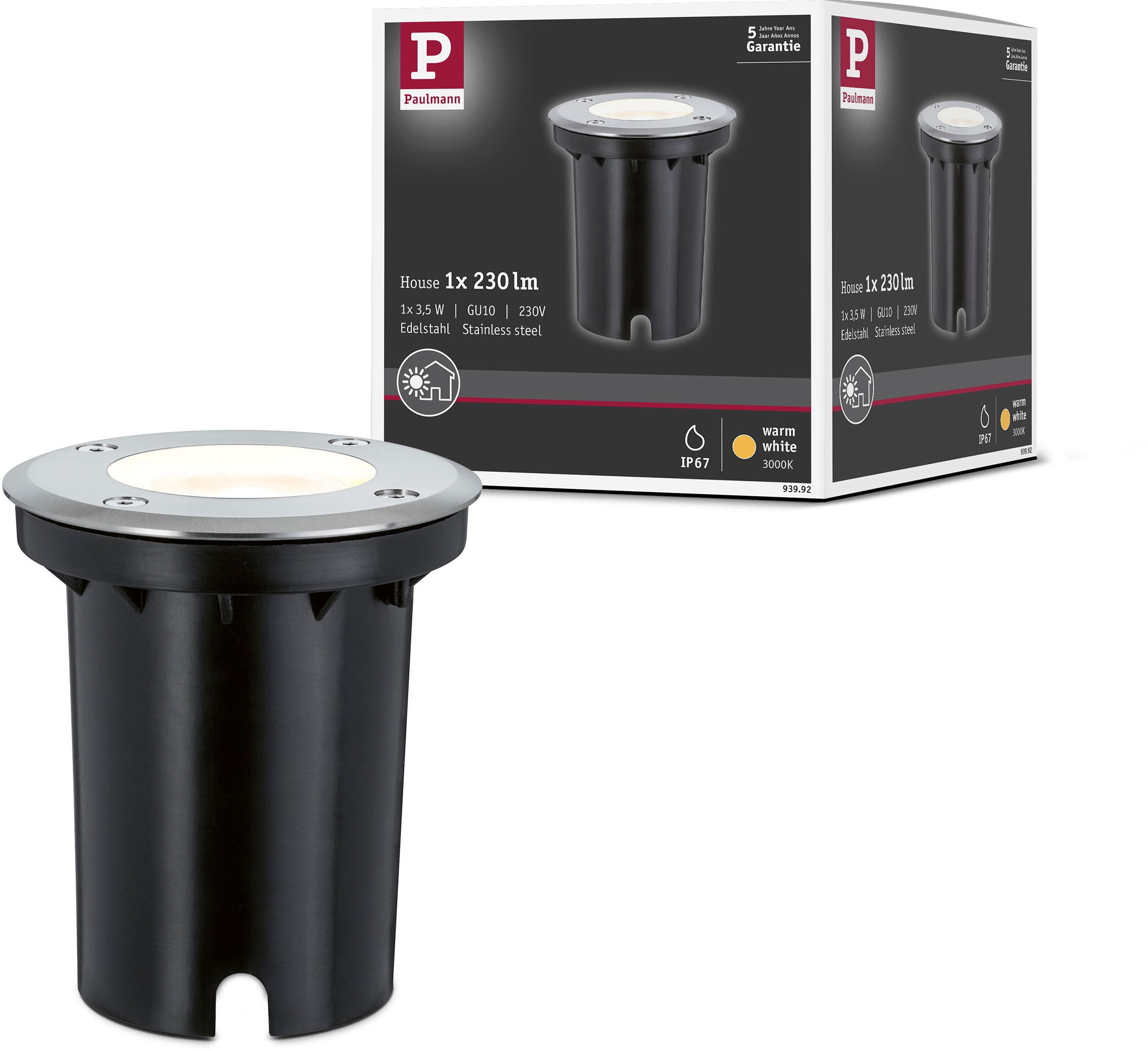 Paulmann LED Einbauleuchte »Outdoor 230V Boden IP67 rund GU10 3,5W 140x140mm Edelstahl/Metall«, 1 flammig, Leuchtmittel GU10 | LED fest integriert, GU10, IP67