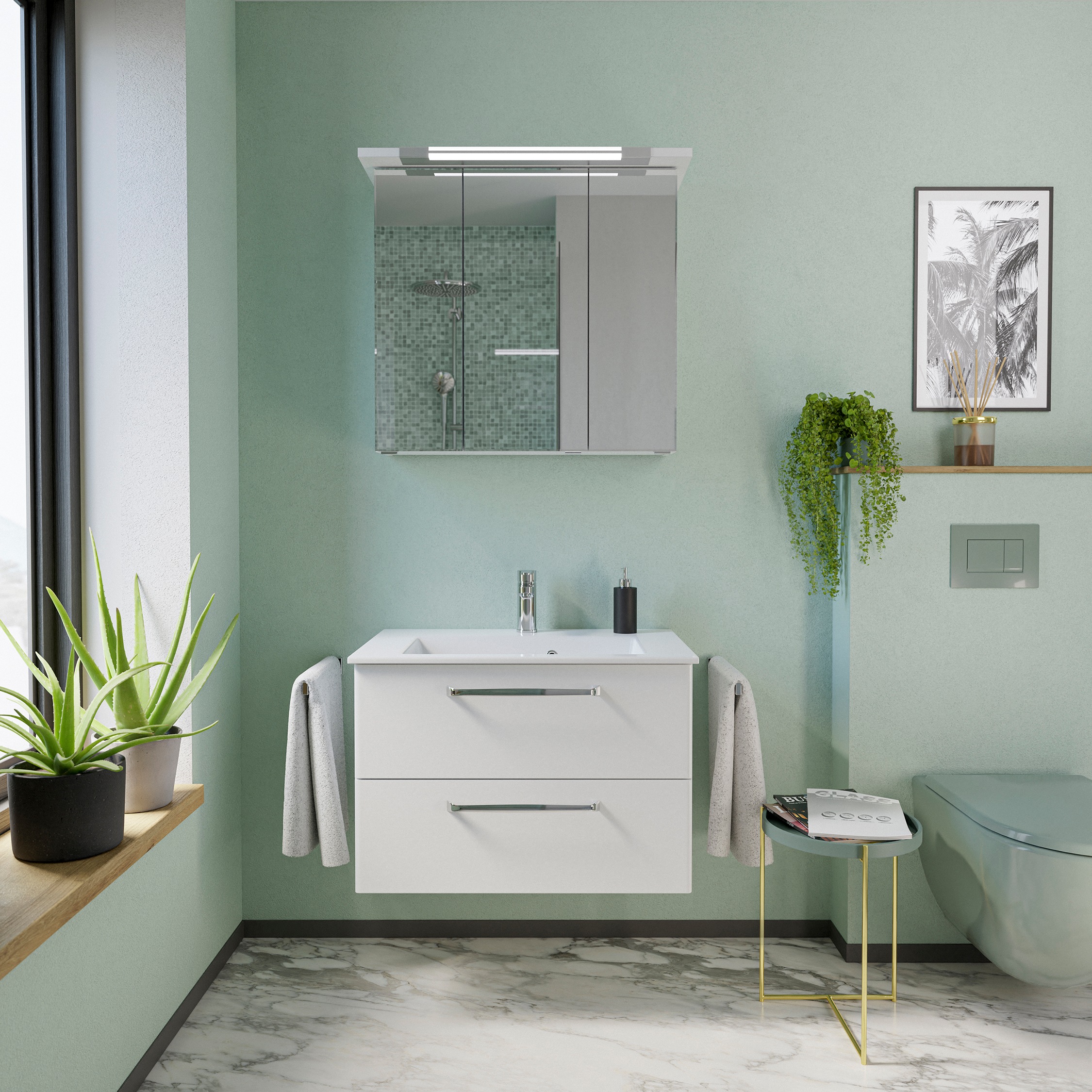 Saphir Badmöbel-Set »Trentino 2-tlg. Mineralmarmor-Waschtisch,Spiegelschran günstig online kaufen