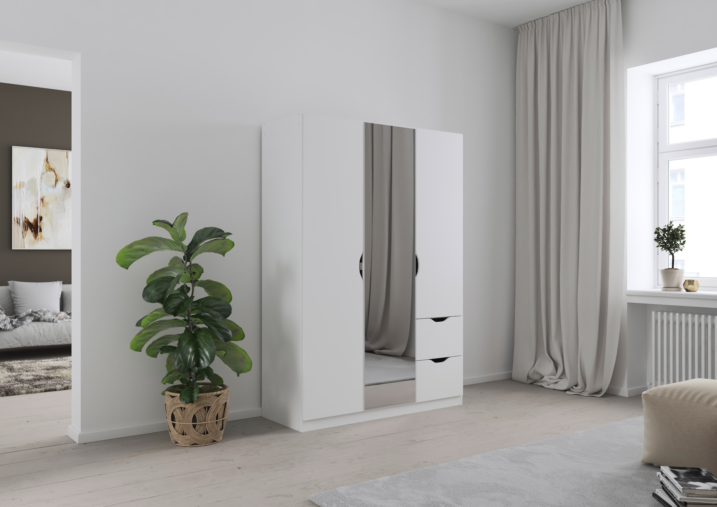 rauch Kleiderschrank »Freiham Drehtürenschrank Garderobe BESTSELLER« mit Spiegel und Schubkästen, Griffmulden,  Schlafzimmerschrank Schrank