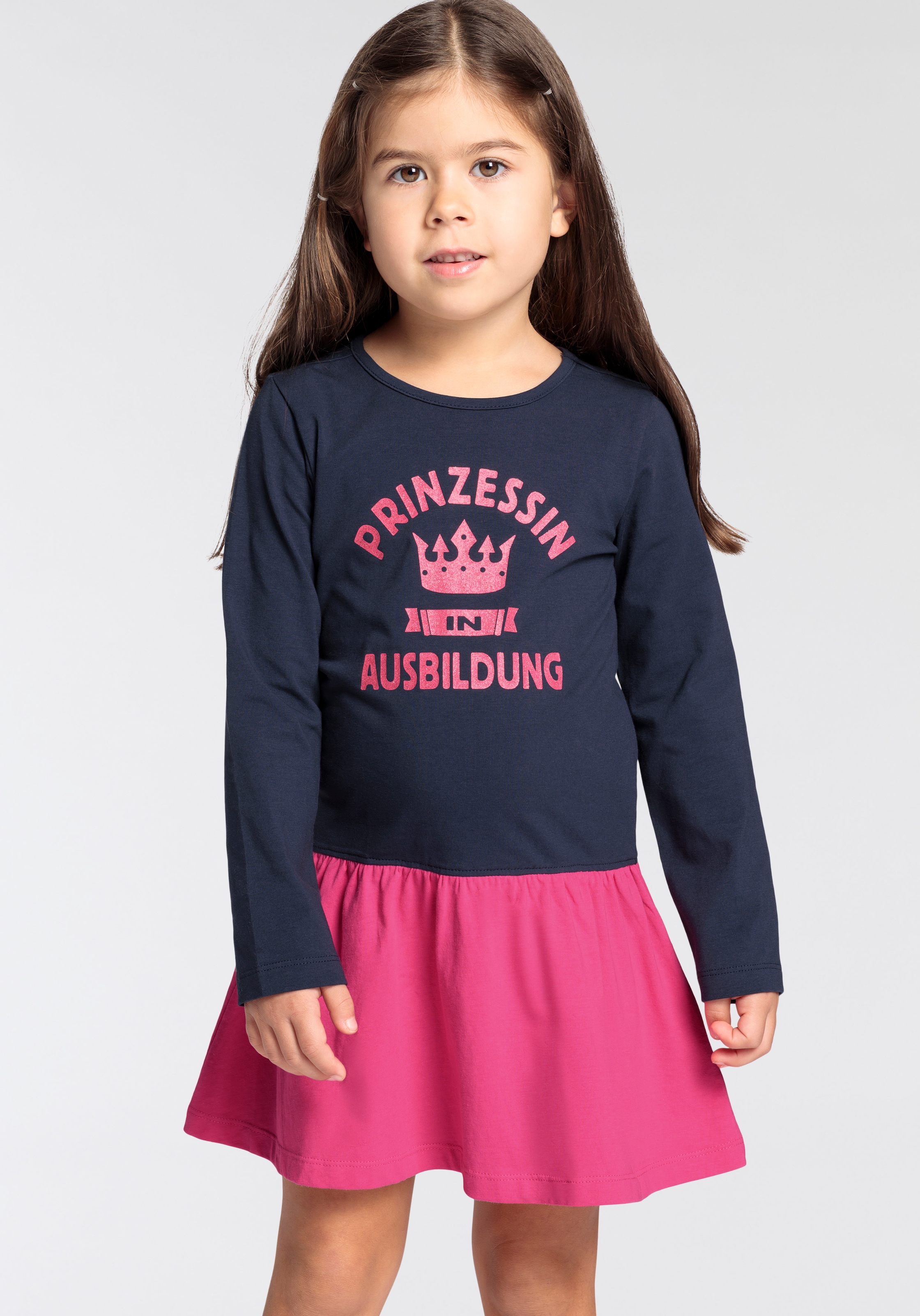 KIDSWORLD Jerseykleid »PRINZESSIN IN AUSBILDUNG« festliche Anlässe, kniefreies Kleid, eleganter Stil marine-pink 116/122 - N-Gr N-Gr 116/122...