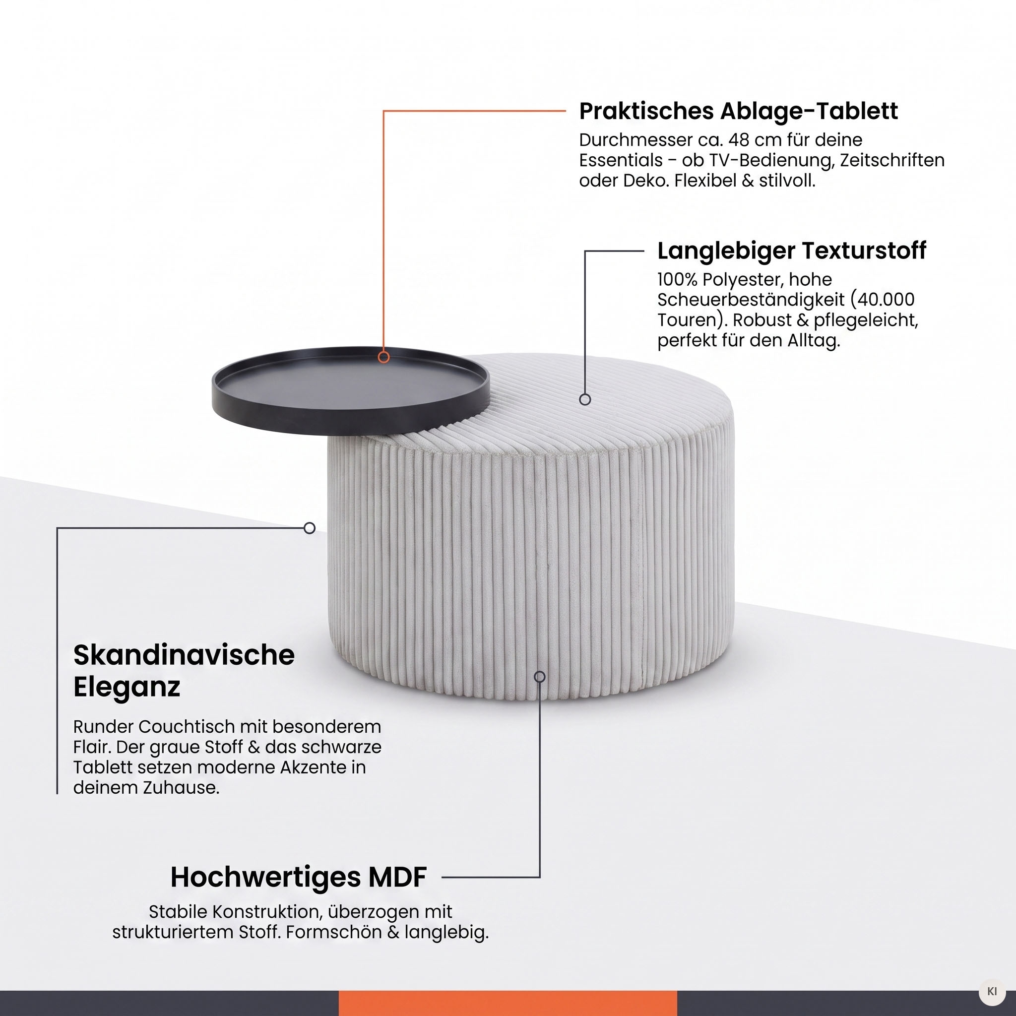 SalesFever Couchtisch »Coffeetable für gemütliche Abende« Bezug in moderner Cord-Optik