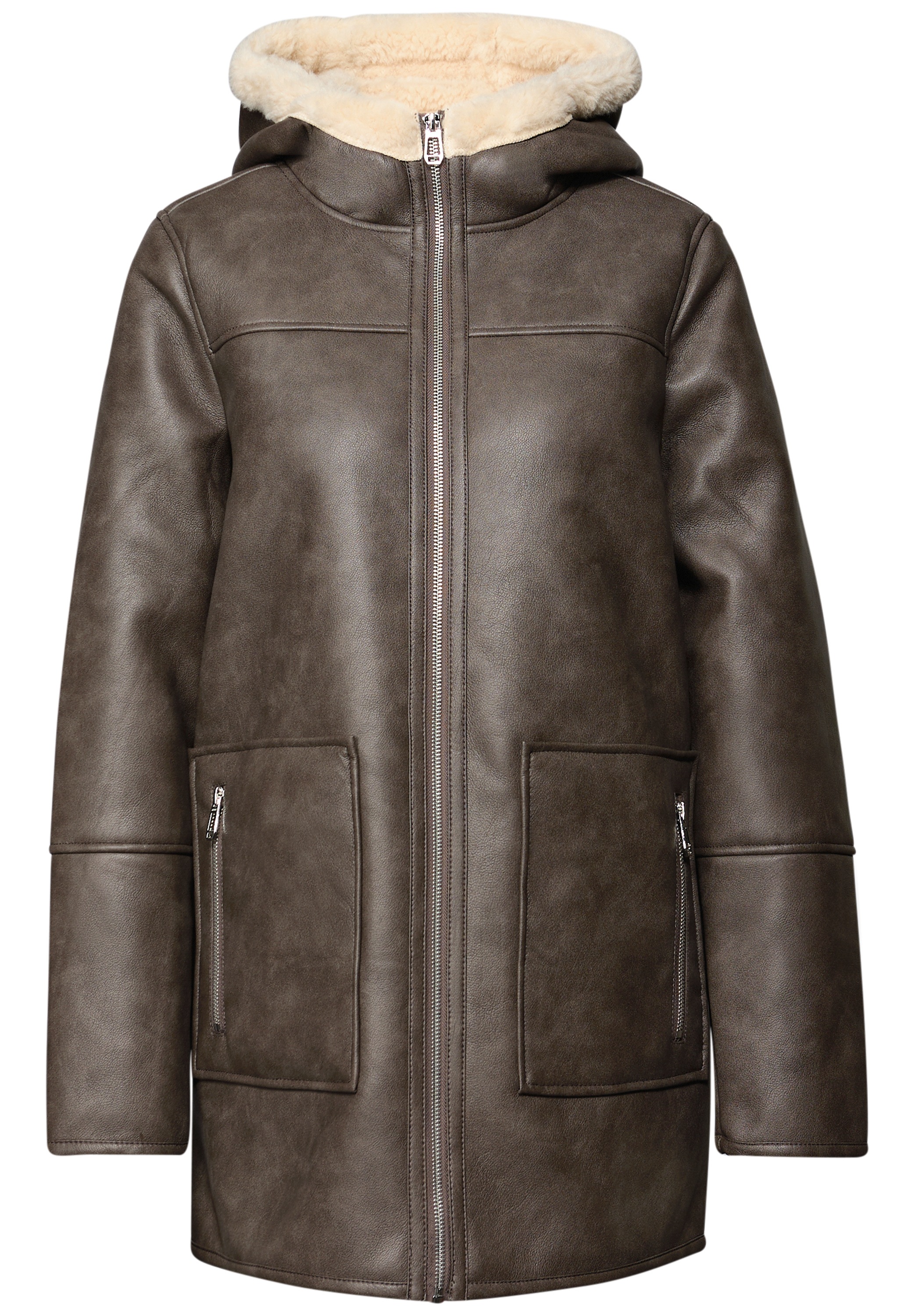 STREET ONE Lederimitatjacke mit Kapuze im Leder-Look und mit Fake Fur Details