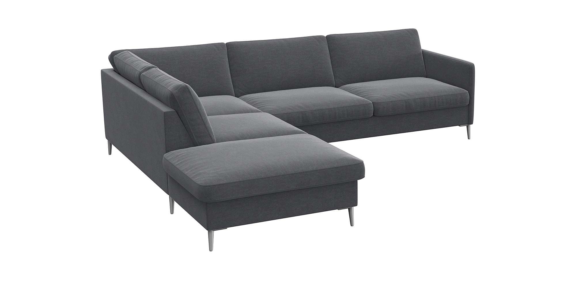 FLEXLUX Ecksofa »Fiore, L-Form«, schmale Armlehnen, Kaltschaum, Füße Alu