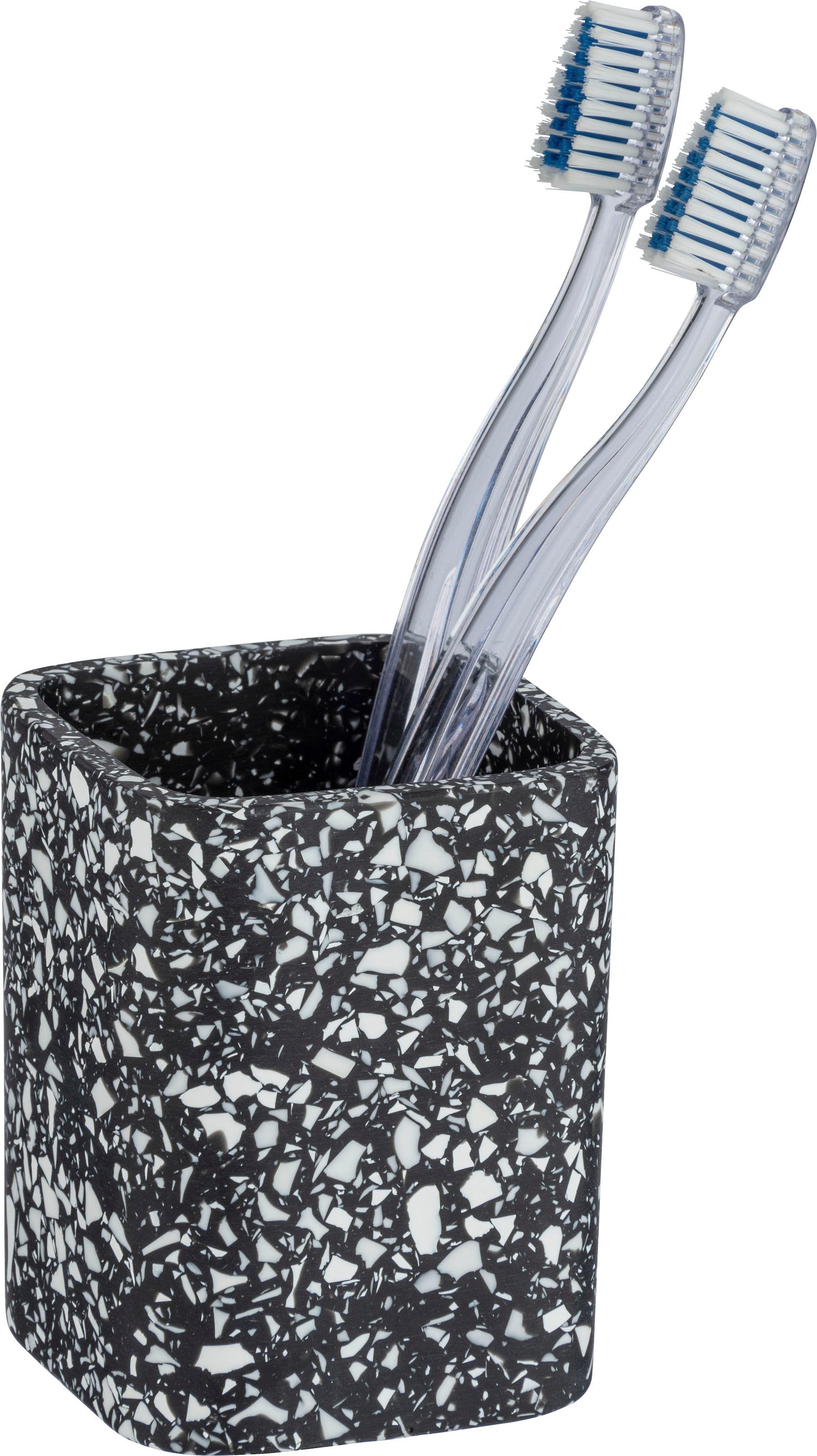 WENKO Zahnputzbecher »Terrazzo«, schwarz, aus Polyresin gefertigt