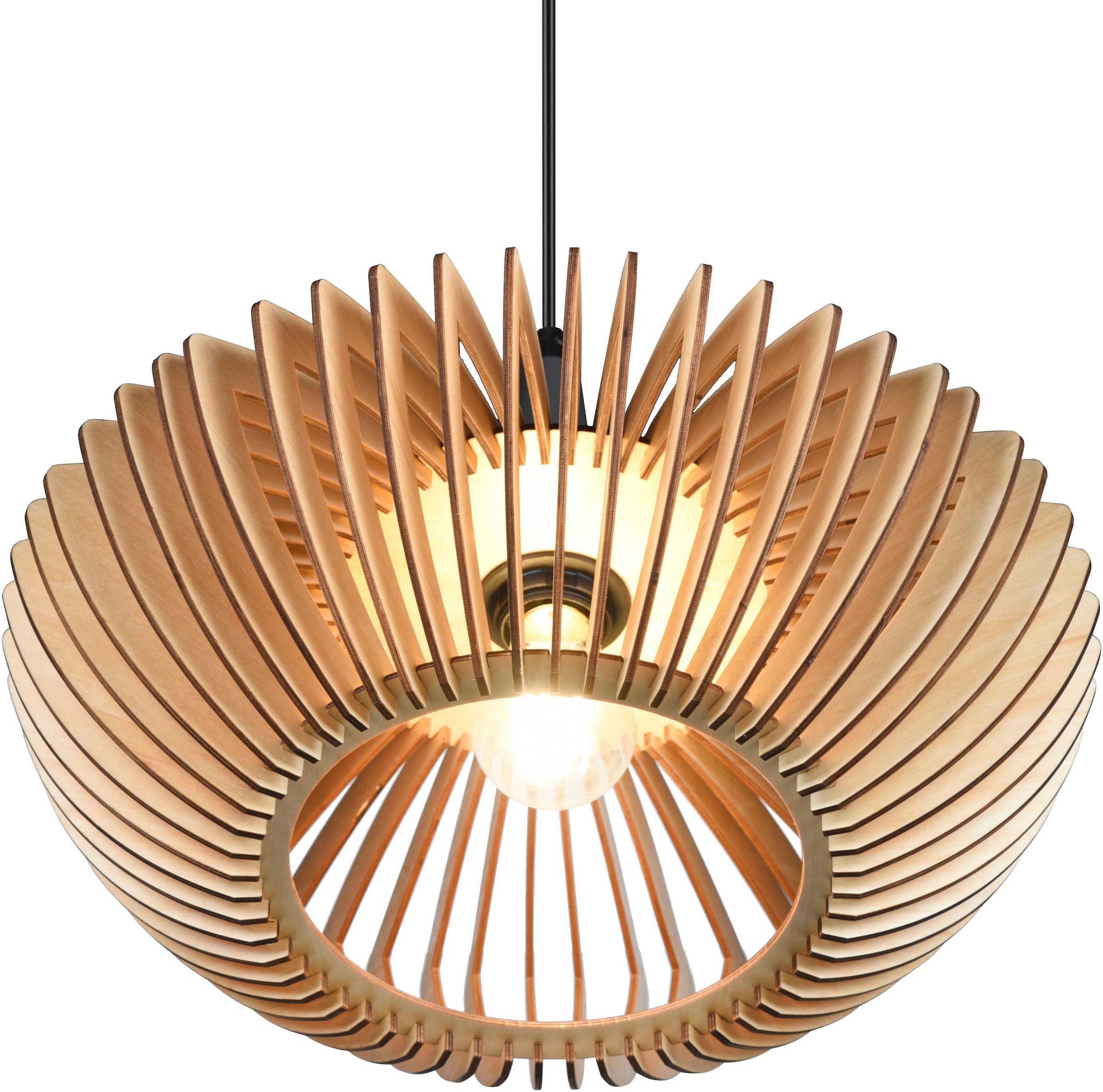 TRIO Leuchten Pendelleuchte »Colino«, 1 flammig, Leuchtmittel E27 | ohne Leuchtmittel, Hängelampe mit Holzschirm Ø40cm höhenverstellbar bis 150cm, exkl 1xE27