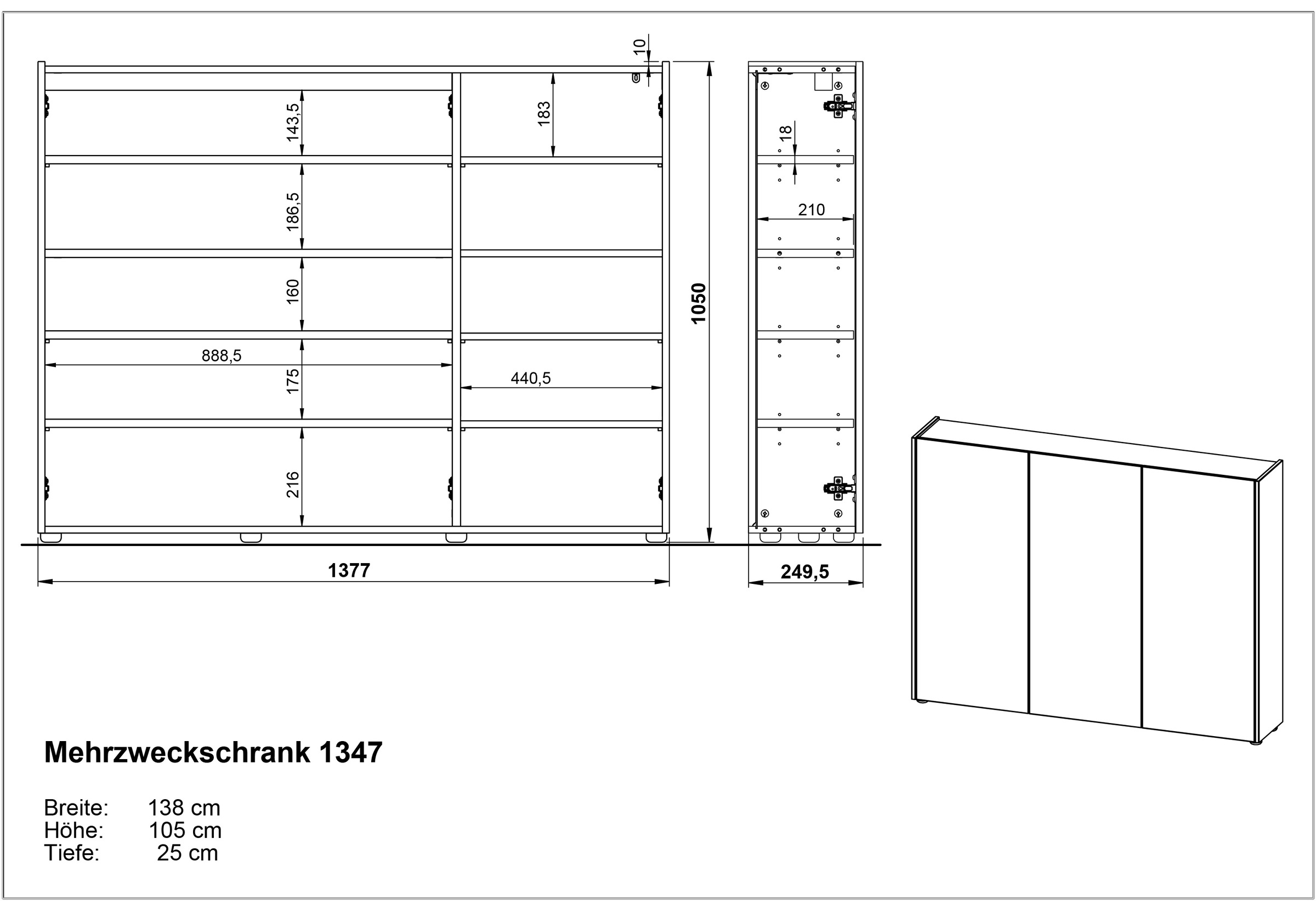 GERMANIA Mehrzweckschrank »GW-Libbiano«, (1 St.), ideal für schmale Flure, Breite 138 cm, in 3 verschiedenen Höhen