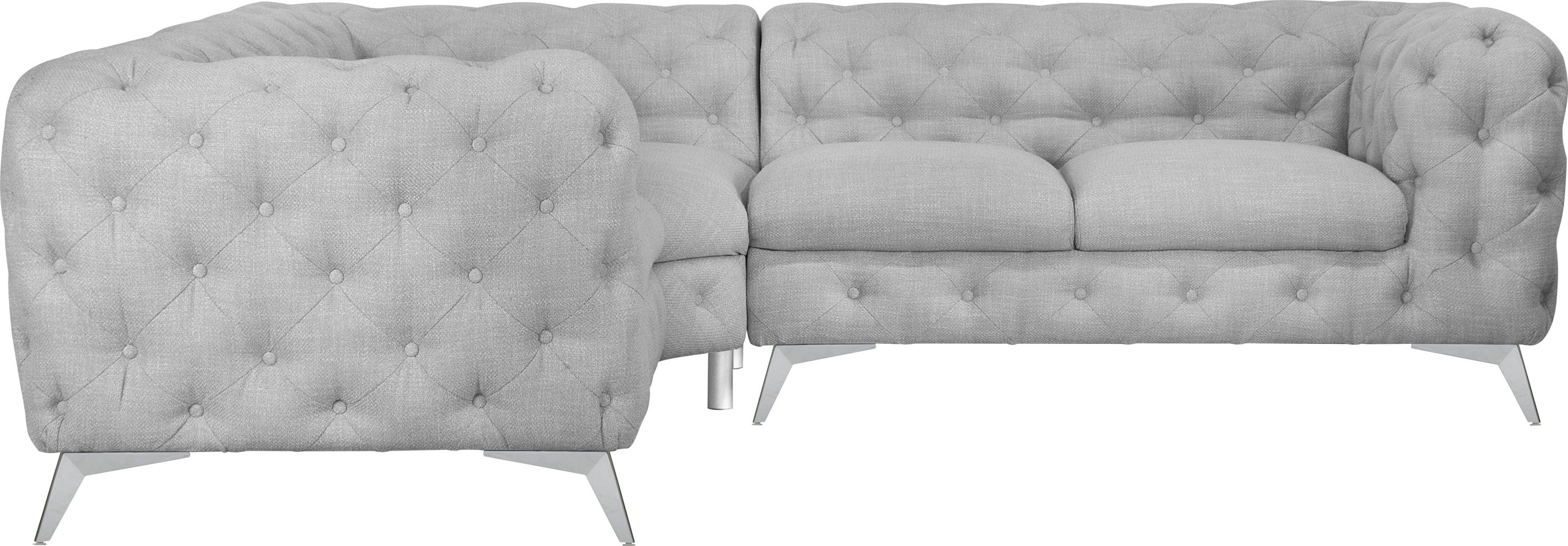 Leonique Chesterfield-Sofa »Ecksofa GLYNIS L-Form mit Wellenunterfederung, Maße B/T/H 264/264/75cm«, aufwändige Knopfheftung, moderne Chesterfield Optik, Fußfarbe wählbar