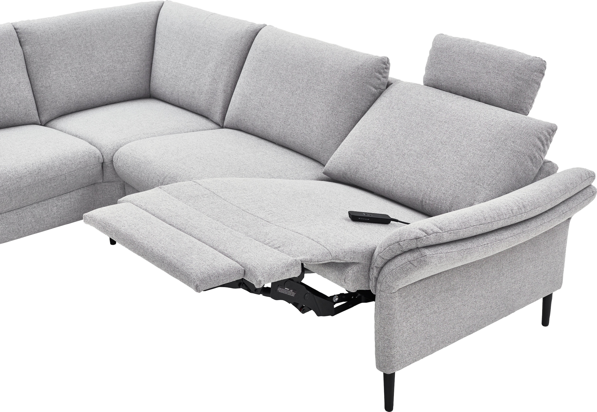 Places of Style Ecksofa »Sarsina: mit Tonnentaschen-Federkern, perfekt zum Entspannen L-Form«, inklusive 2 motorischen Relaxfunktionen mit Herz-Waage-Beschlag