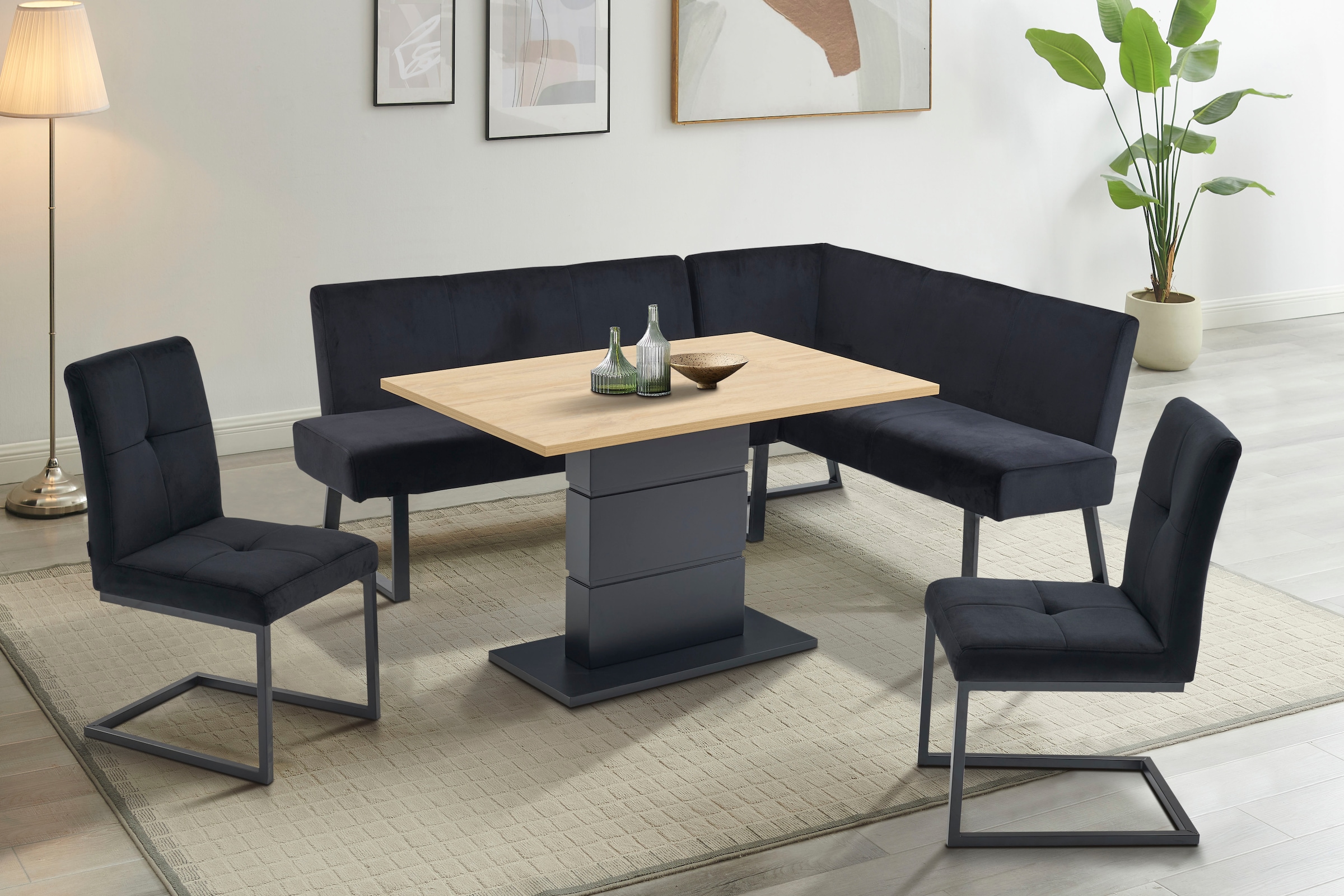 Home affaire Eckbank »Gladiole, TOPSELLER!«, (Sitzbank, Esszimmerbank, Bank), mit Taschenfederkern, schwarzes Metallgestell, Breite 190 cm