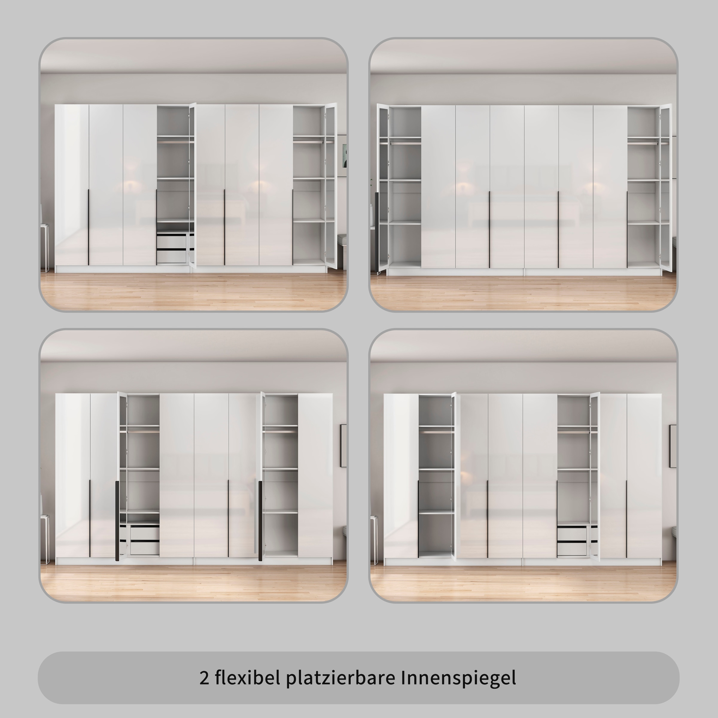 OTTO home Kleiderschrank »Annor Schlafzimmerschrank Breite 323 cm hochglanz Schrank Garderobe« Drehtürenschrank mit perfekter Innenausstattung - elegante Türgriffe
