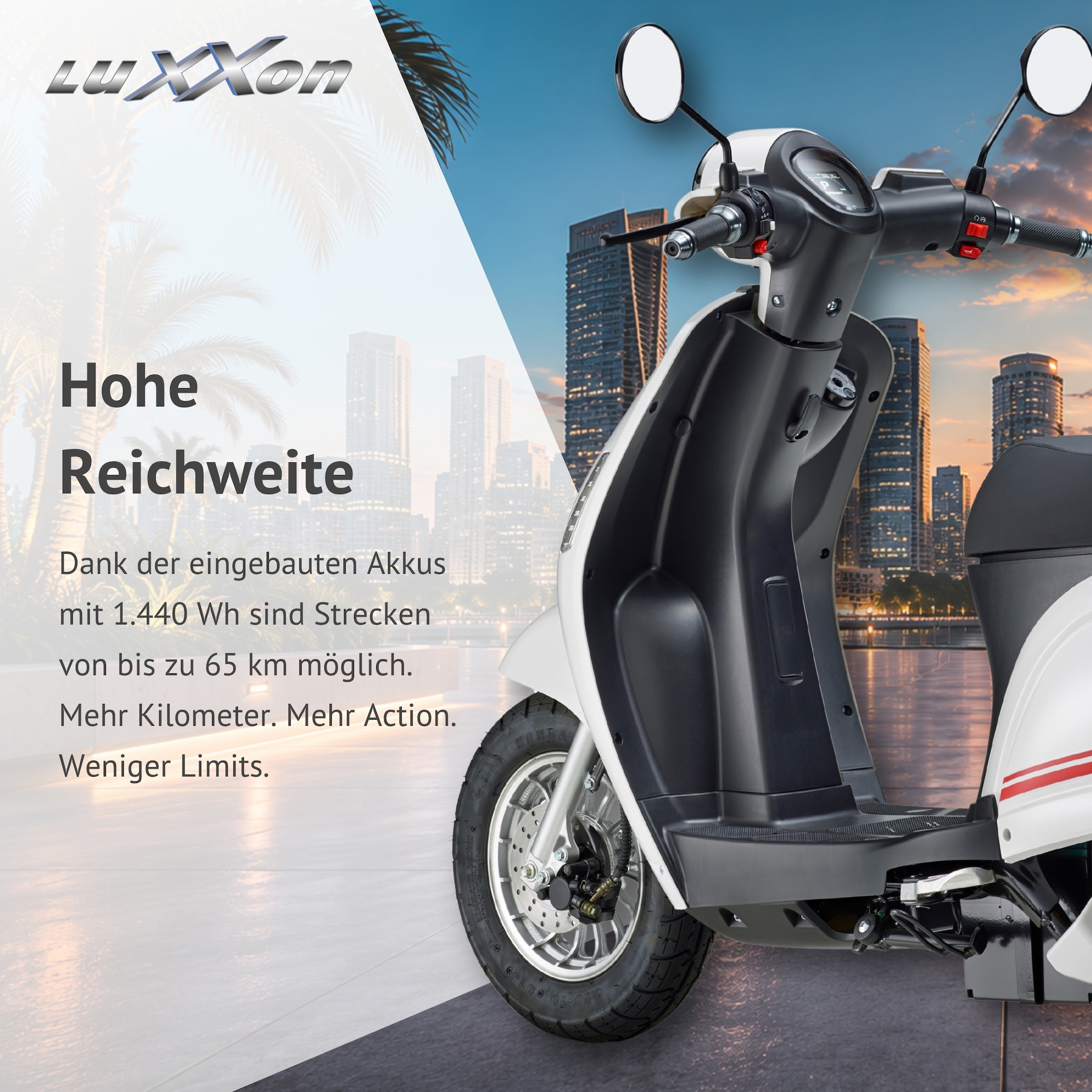 Luxxon E-Mofaroller »E 3000« bis zu 65 km Reichweite, mit Straßenzulassung, 2 Sitzplätze