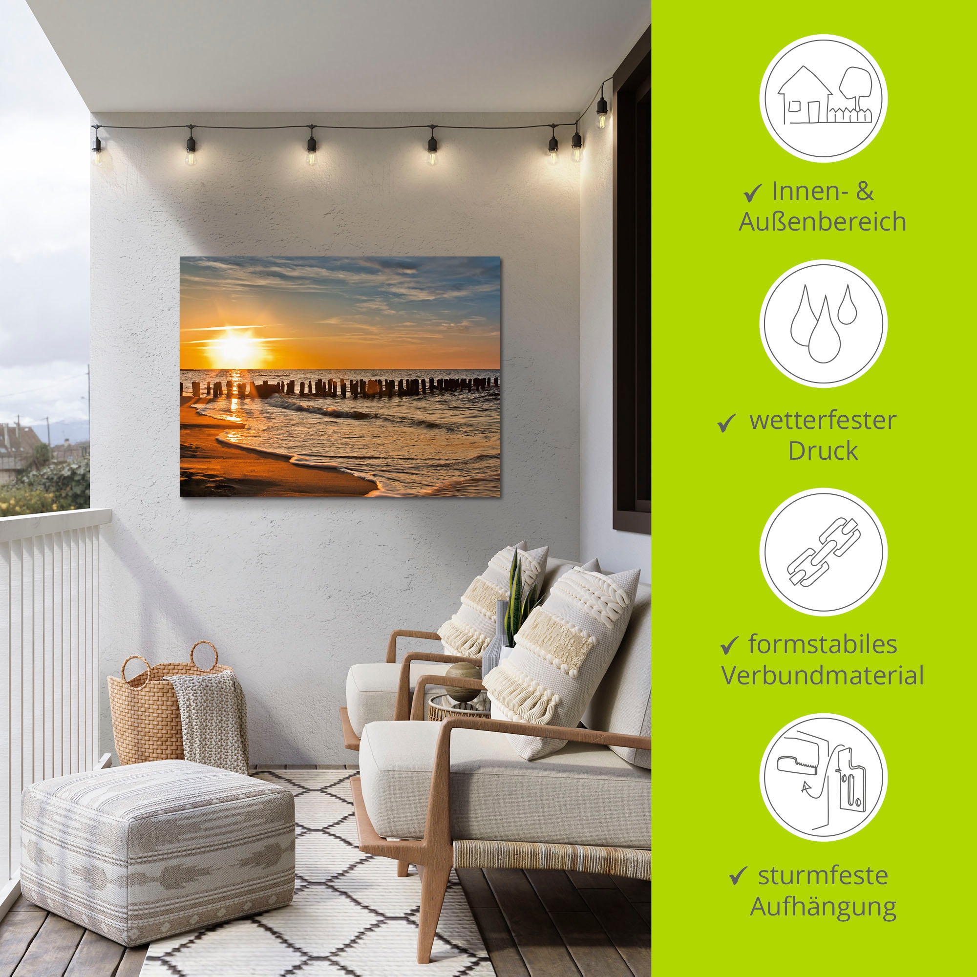 Artland Wandbild »Schöner Sonnenuntergang am Strand«, Strand, (1 St.), als Alubild, Outdoorbild, Leinwandbild, Poster in verschied. Größen