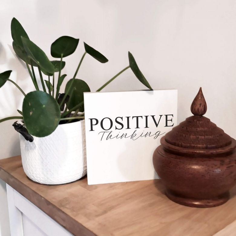 Wall-Art Holzbild »Tischdeko Positive Thinking«, (1 St.), Vintage Wohnzimme günstig online kaufen