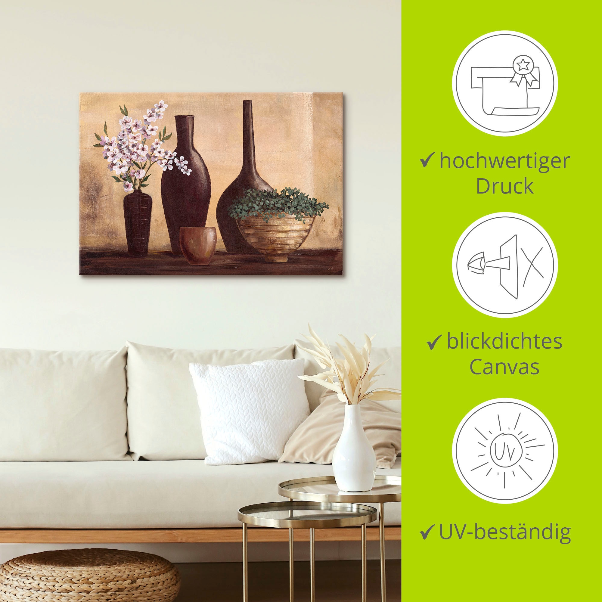 Artland Leinwandbild »Stillleben in Beige II«, Vasen & Töpfe, (1 St.), auf Keilrahmen gespannt