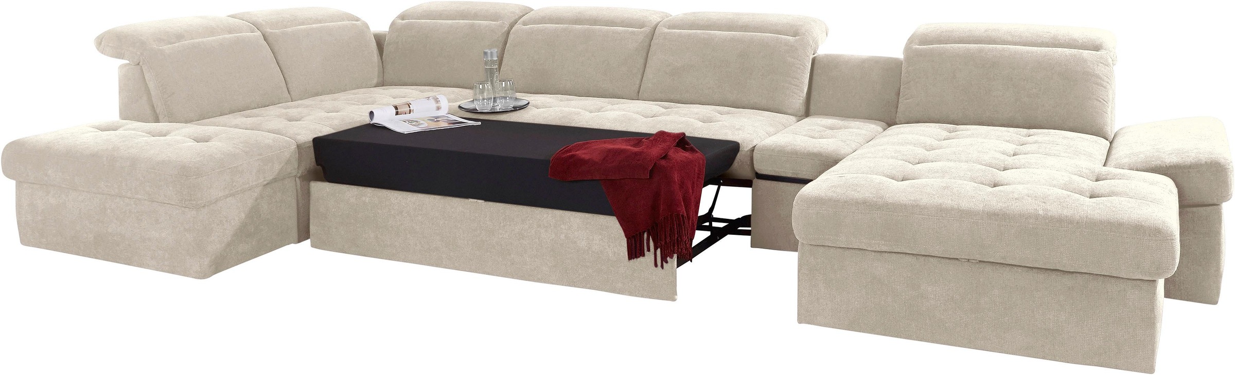 sit&more Wohnlandschaft »Stardust U-Form«, inklusive Kopfteilverstellung, Armlehnenfunktion und Tischelement
