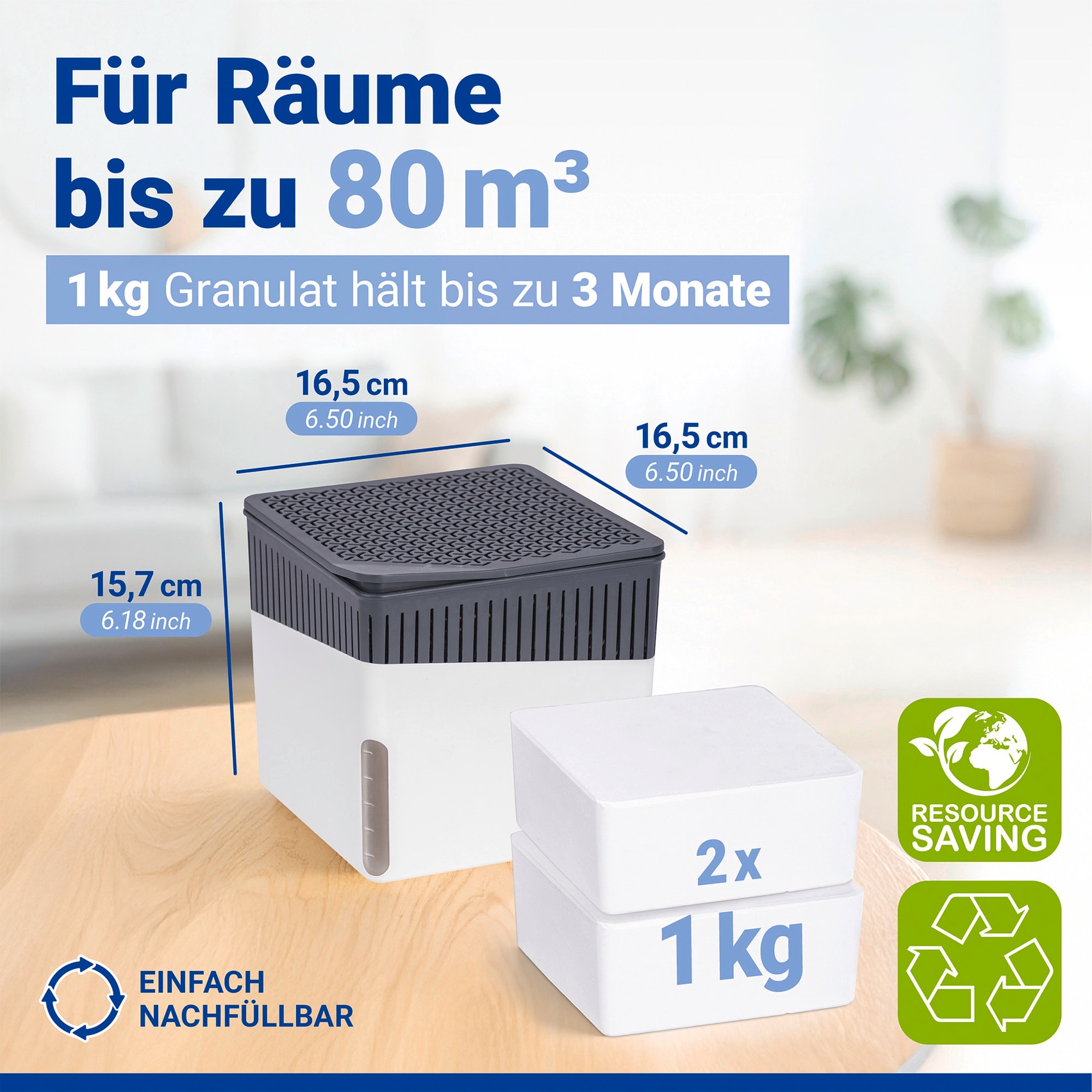 WENKO Luftentfeuchter »Modell Cube« für 80 m³ Räume Tank 1,6 l mit 2 x 1000 g Entfeuchter-Blöcken, für Räume bis 80 m³