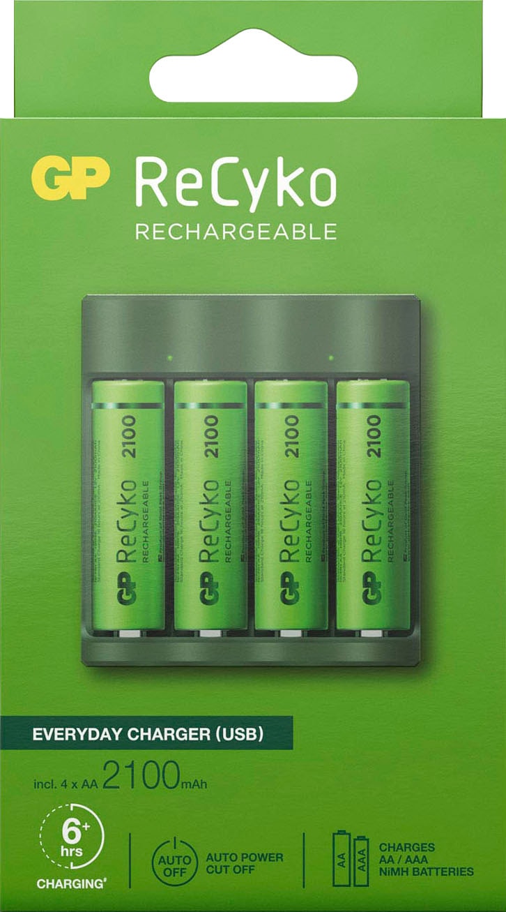 GP Batteries Akku-Ladestation »USB-Akkuladegerät B421 Akkus 4x kaufen je 2100 inkl. mAh« AA online ReCyko