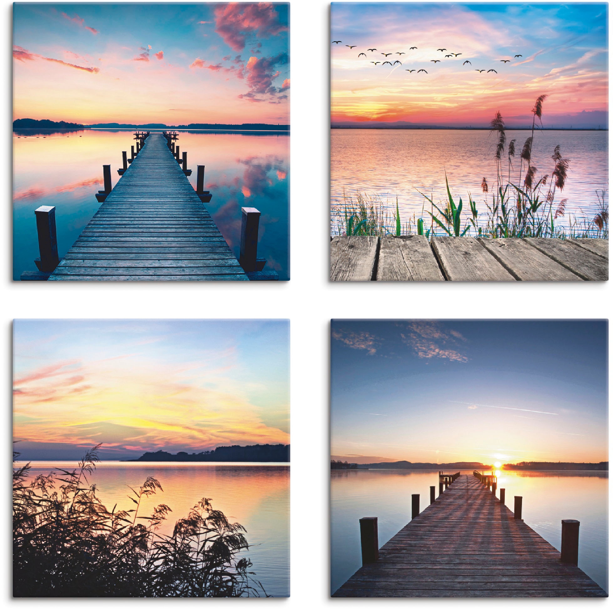 Artland Leinwandbild »Pier See Abendrot Schilf Sonnenstrahlen«, Gewässer, ( günstig online kaufen