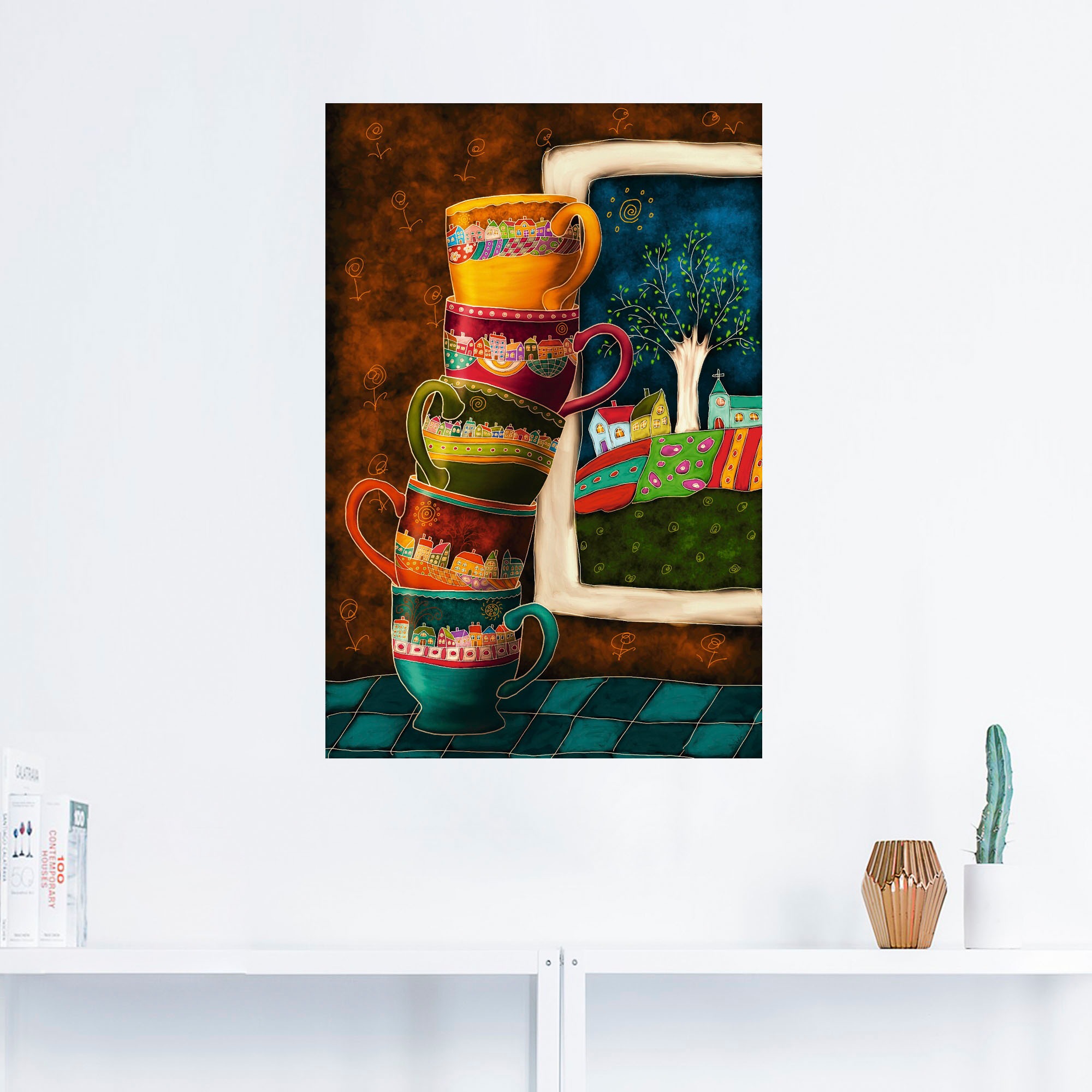 Artland Wandbild »Fröhliche Kaffeetassen«, Getränke, (1 St.), als Alubild, Outdoorbild, Leinwandbild, Poster, Wandaufkleber