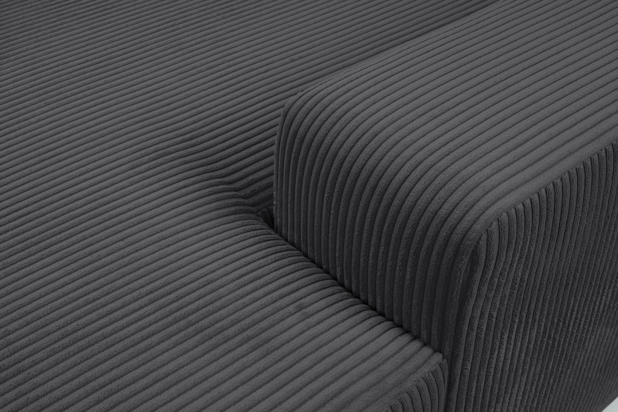 WERK2 Wohnlandschaft »Rotterdam-U, U-Form, in kuschelweichem Cord oder Breitcord«, Design Sofa mit Schlaffunktion & Bettkasten, Cord, Anthrazit