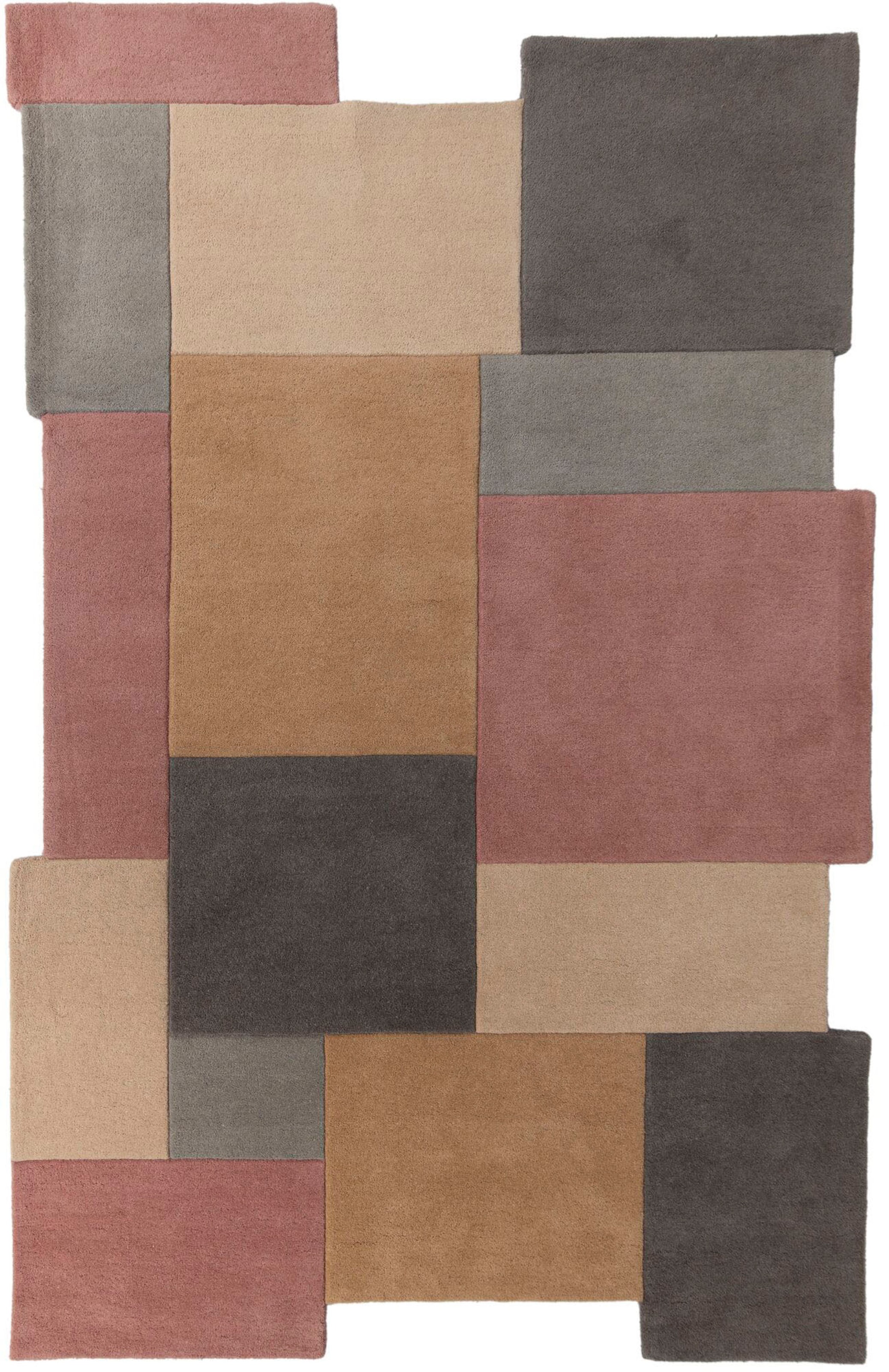 FLAIR RUGS Wollteppich »Abstract Collage«, rechteckig, 11 mm Höhe, 100% Wolle, Karo Design, Patchwork, modern, mehrfarbig