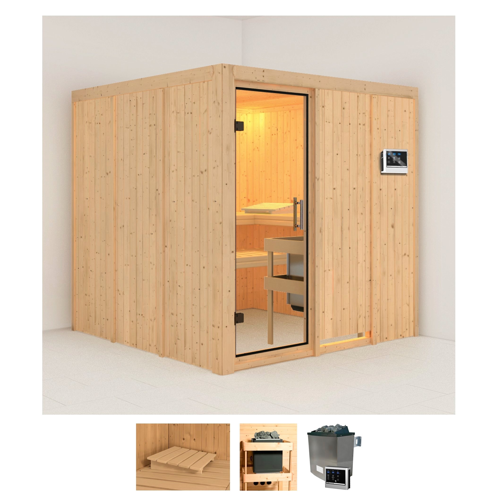 Karibu Sauna »Rodin« Set, 9-kW-Ofen mit externer Steuerung günstig online kaufen
