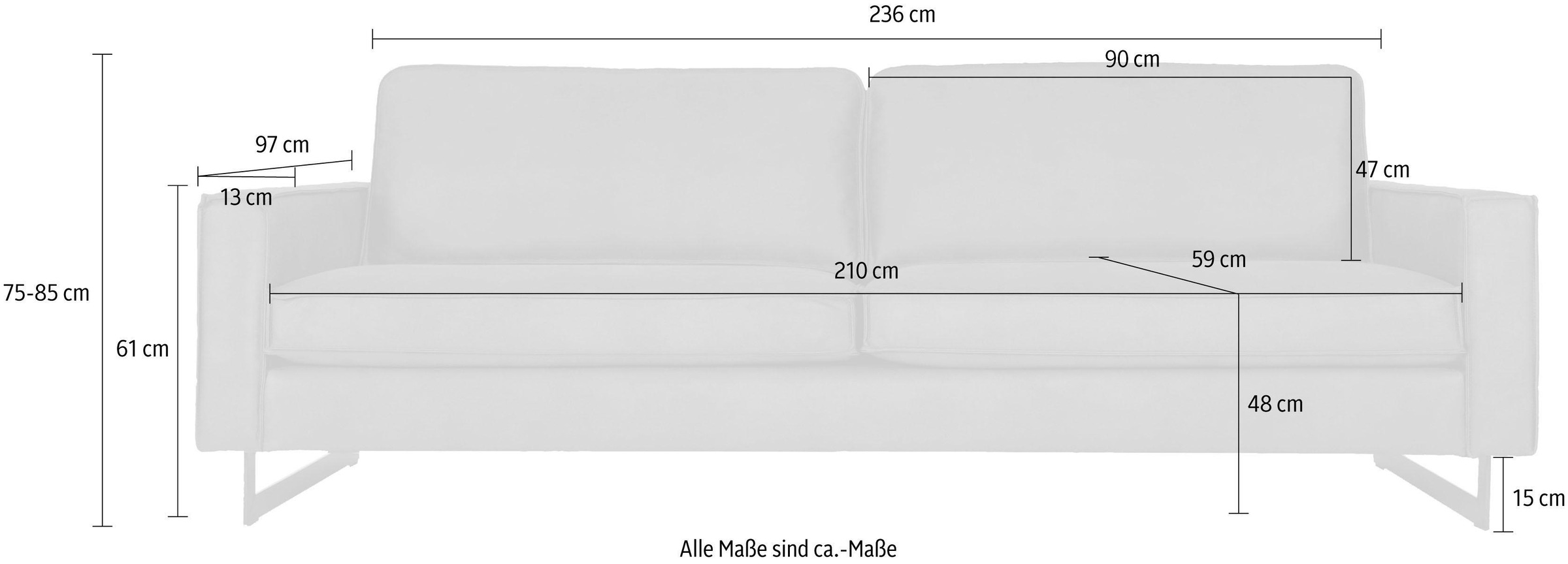 Places of Style 3-Sitzer »Maxi-Ausführung Pinto, 236 cm, Cord, Chenille, Lederoptik«, mit Keder, schwarze Metallfüße, Wellenunterfederung