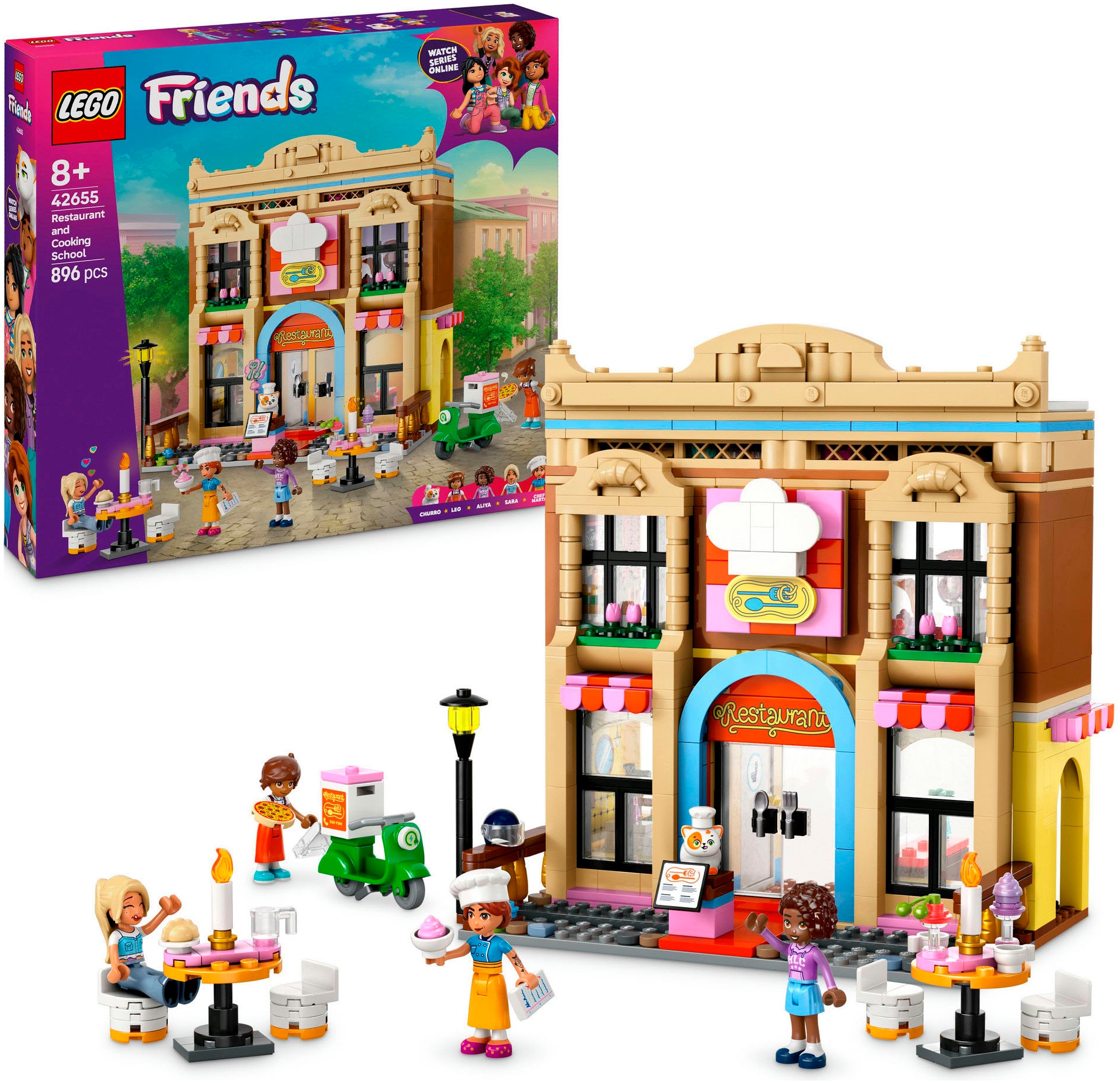 LEGO® Konstruktionsspielsteine »Restaurant und Kochschule (42655), LEGO Friends«, (896 St.),...