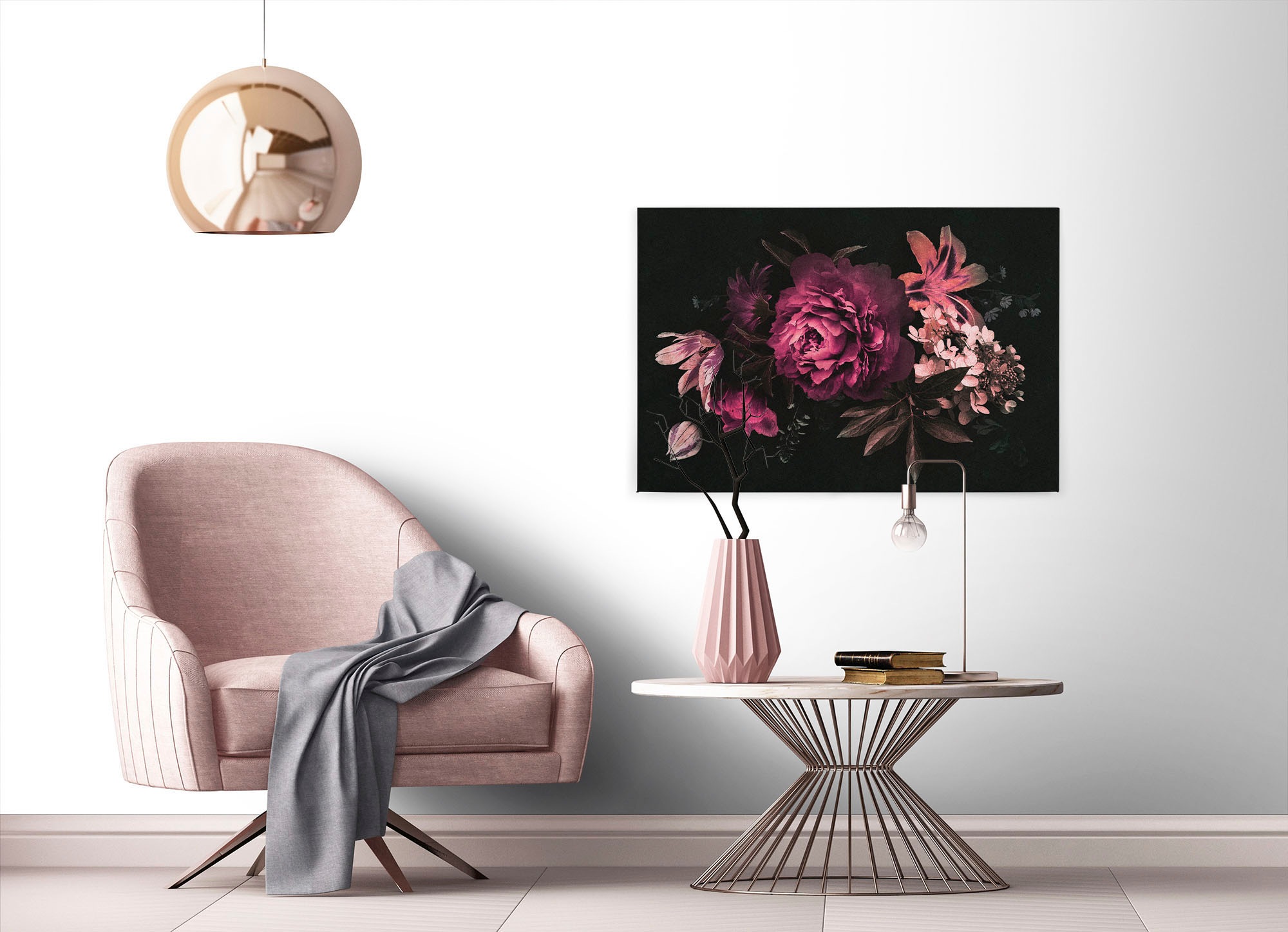 A.S. Création Leinwandbild »drama queen 3«, Kunst-Blumen-Kinder, (1 St.), Keilrahmen Floral Blumen Schwarz Pink Leinwand-Bild Wohnzimmer modern