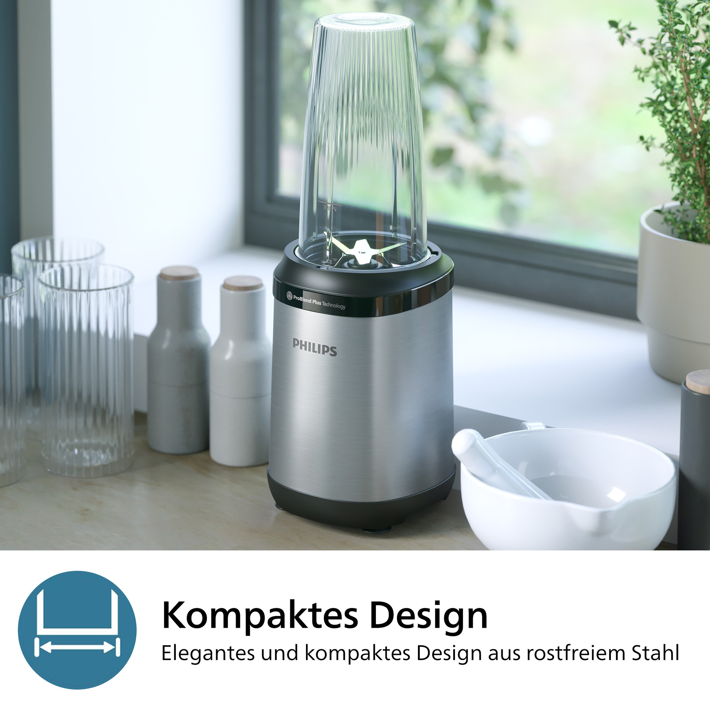 Philips Standmixer »HR2764/00 5000 Series, mit ProBlend Plus-Technologie,«, 800 W, 700ml-Tritan-Becher, kompaktes Design; Edelstahl/Schwarz