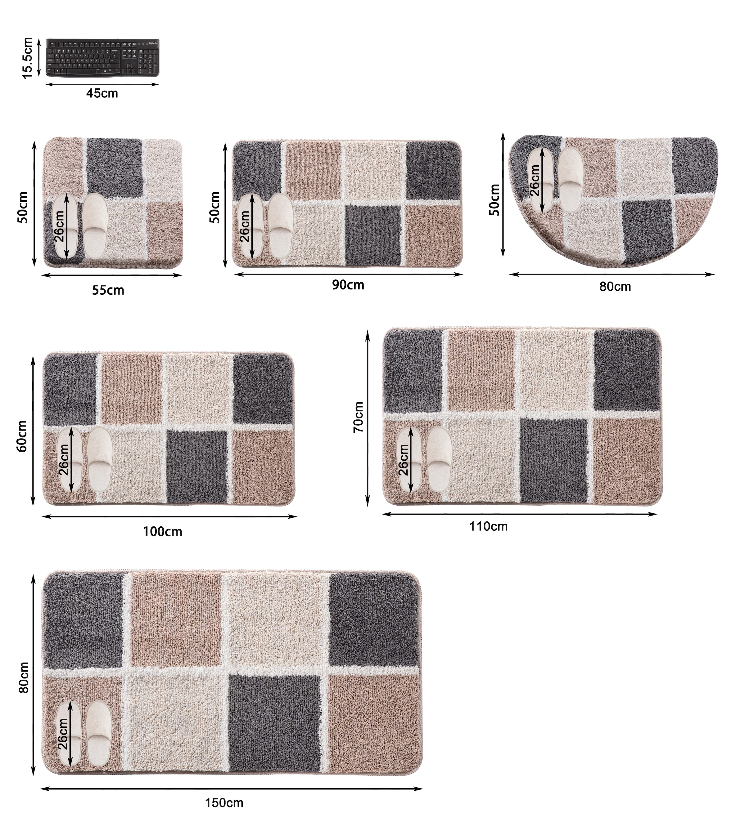 my home Badematte »Anna mit Kachelmuster, Badvorleger, Badezimmer Teppich, Duschvorleger«, rutschhemmend beschichtet, strapazierfähig, Badteppich, Hoch Tief Effekt, Modern, Weich