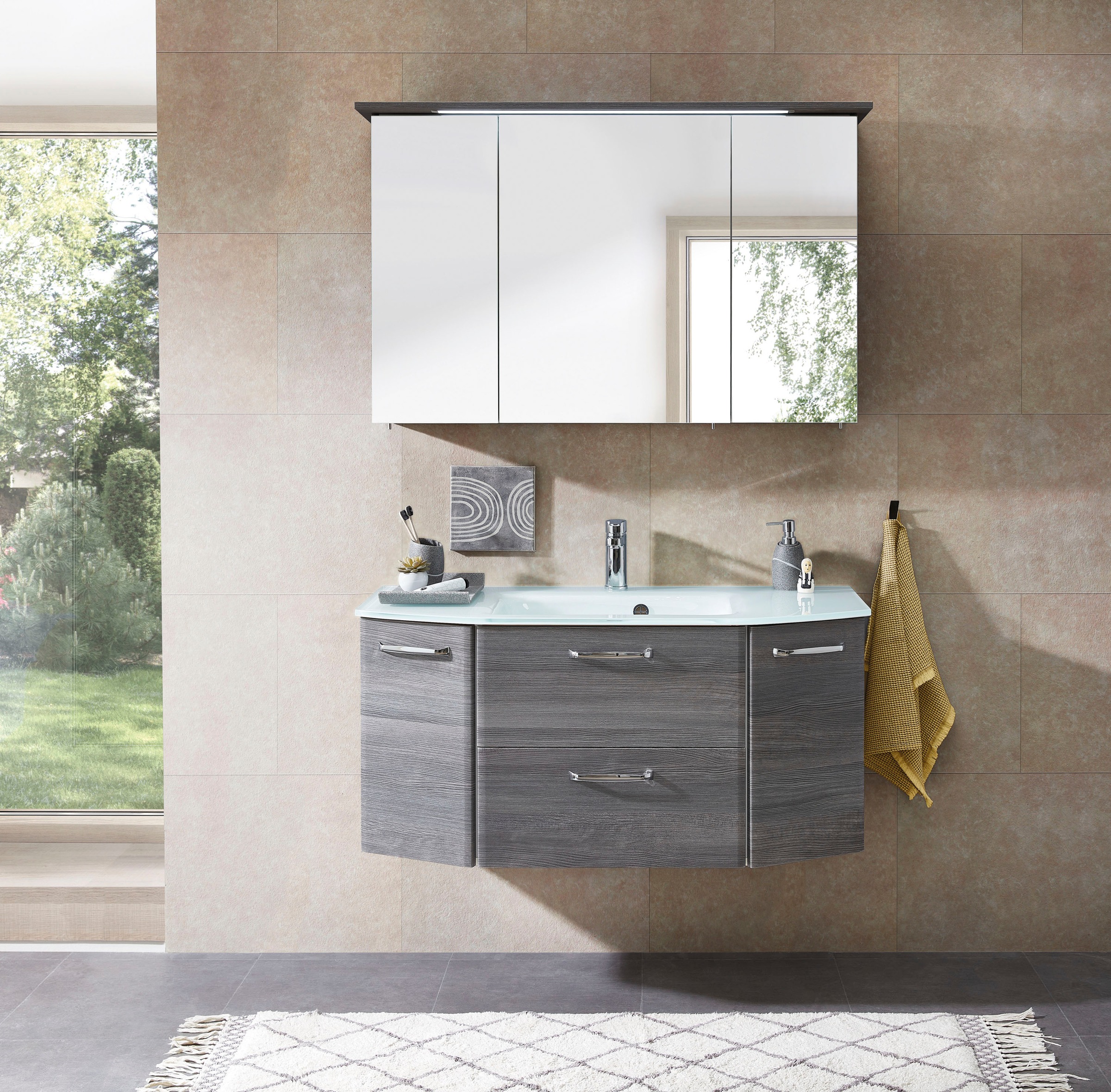 Saphir Badmöbel-Set »Quickset 2-teilig, Glaswaschtisch mit LED-Spiegelschra günstig online kaufen