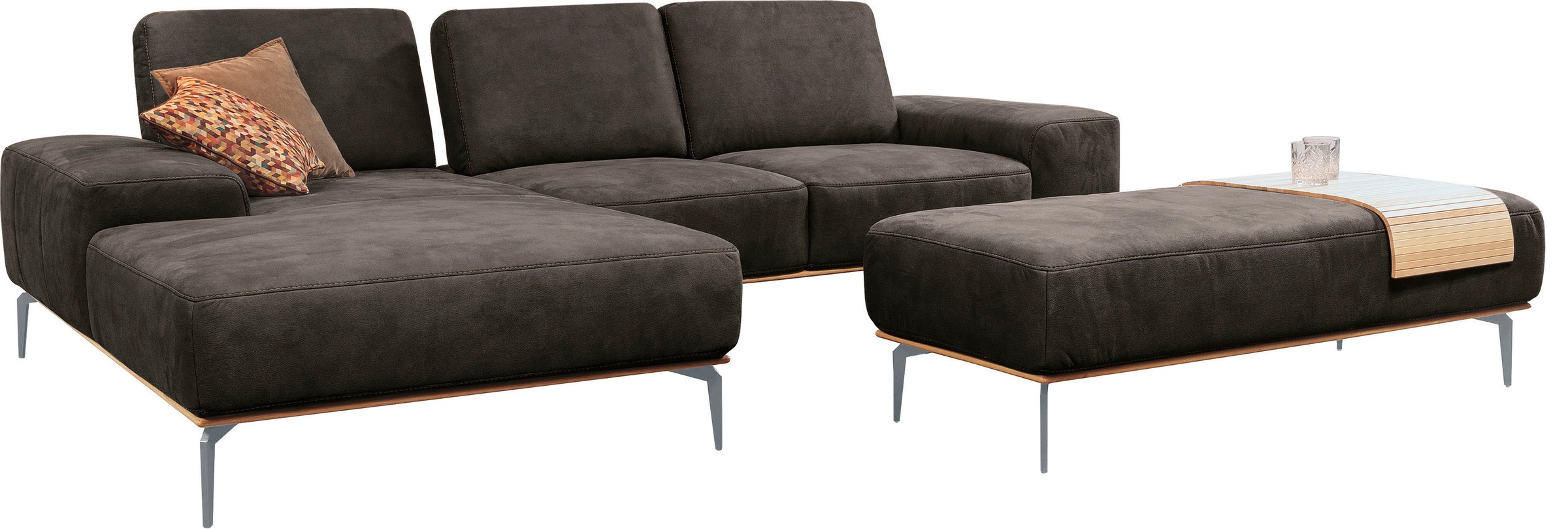 W.SCHILLIG Ecksofa »run, Designsofa mit tollem Sitzkomfort, bequem, L-Form«, mit elegantem Holzsockel, Füße in Silber matt, Breite 279 cm