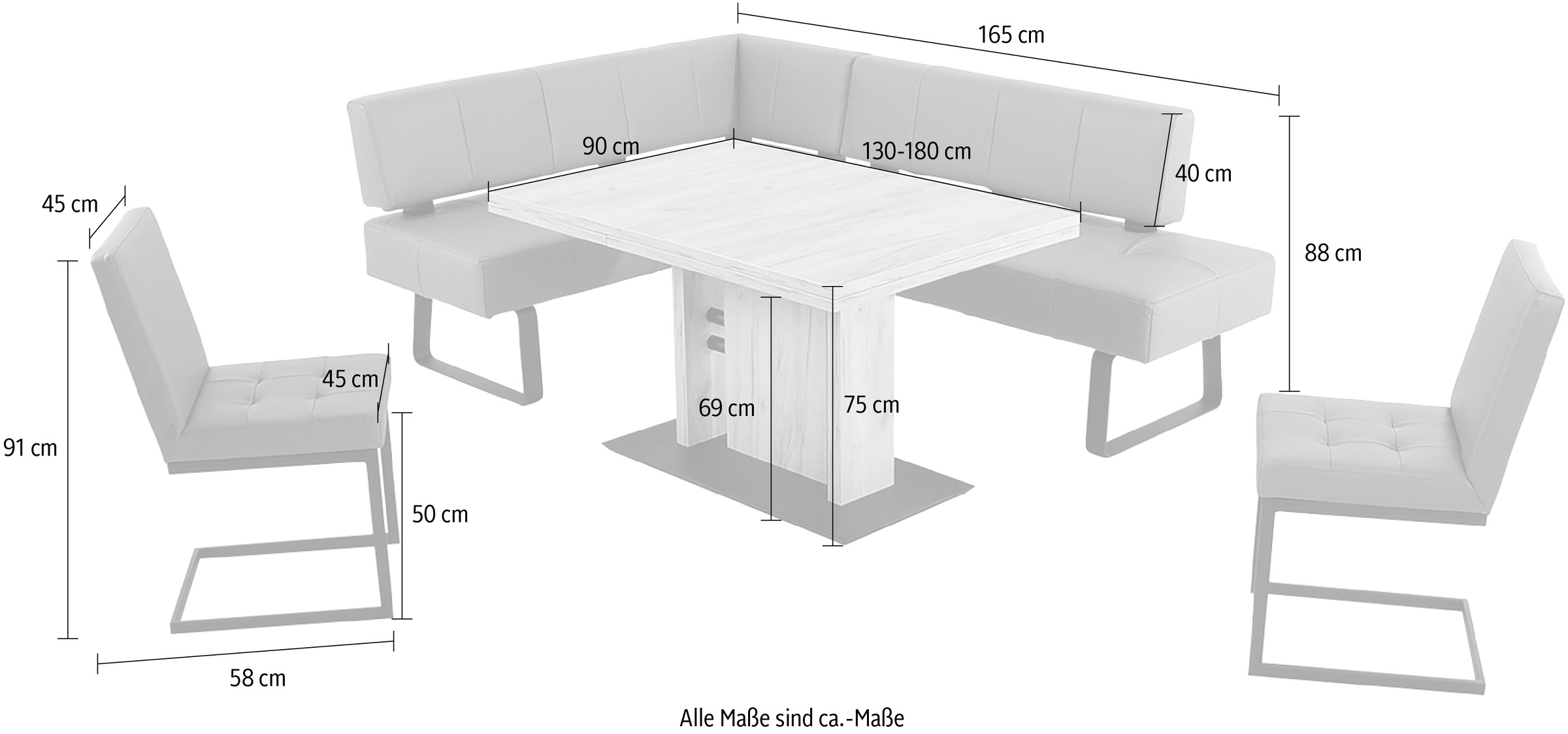 K+W Komfort & Wohnen Essgruppe »Spider II«, (4 tlg.), langer Schenkel wahweise in 2 Breiten, 2 Freischwinger, 1 Tisch