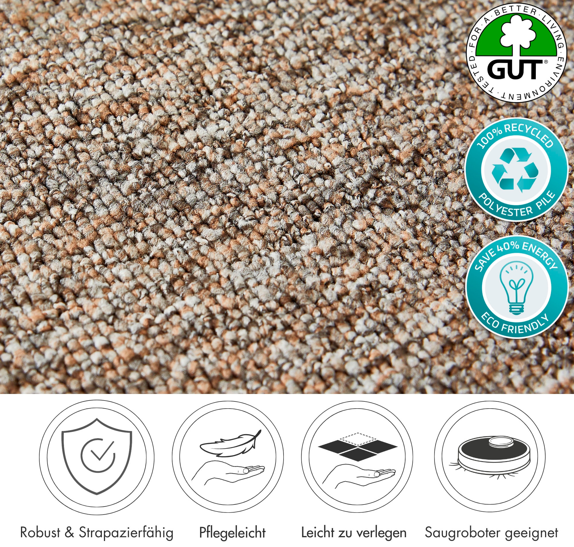 Andiamo Teppichboden »Bruce, Schlinge«, rechteckig, 4 mm Höhe, meliert. Breite 400 cm, Wohnzimmer, strapazierfähig & robust