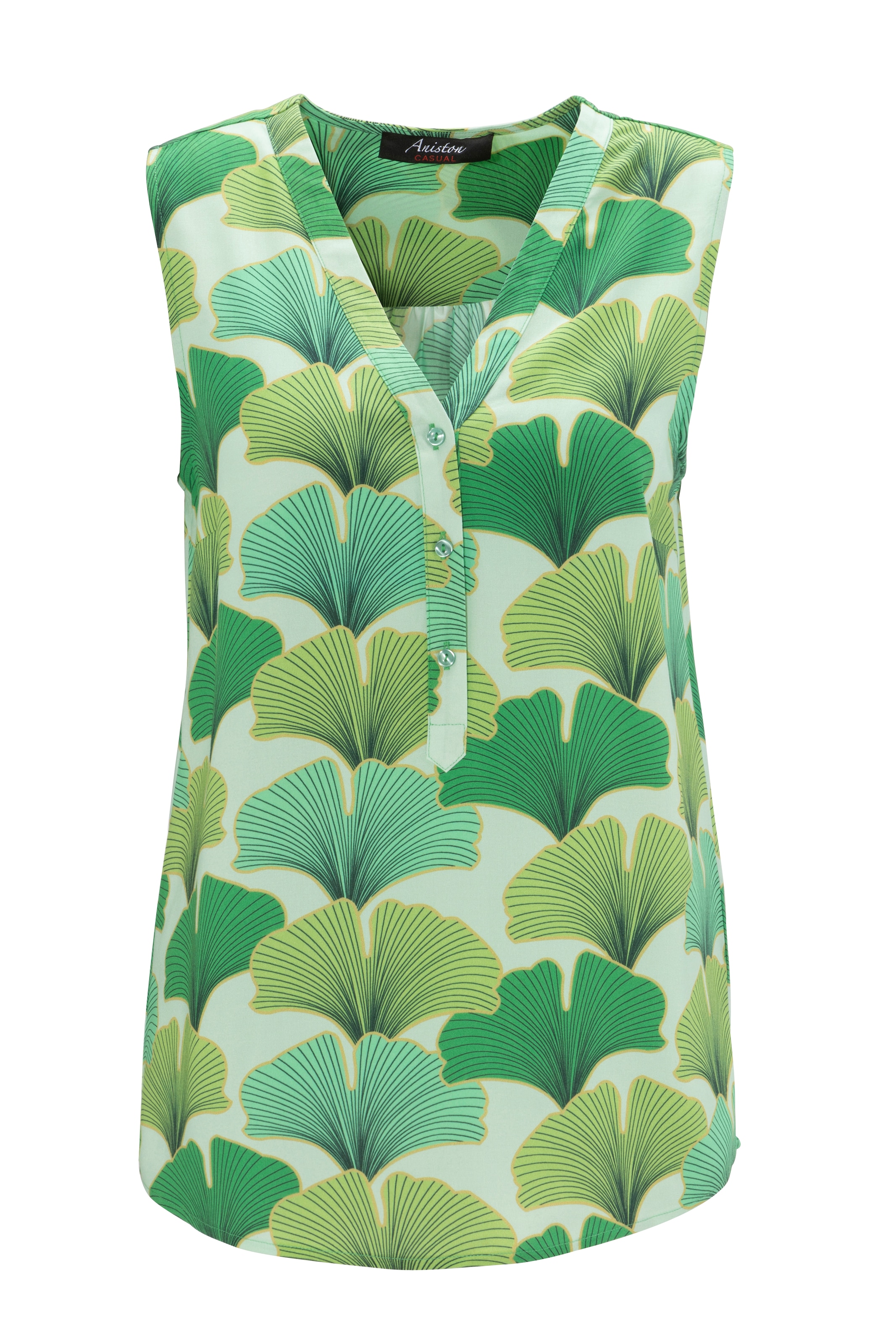 Aniston CASUAL Blusentop, mit farbharmonischen, großflächigen Blättern bedruckt